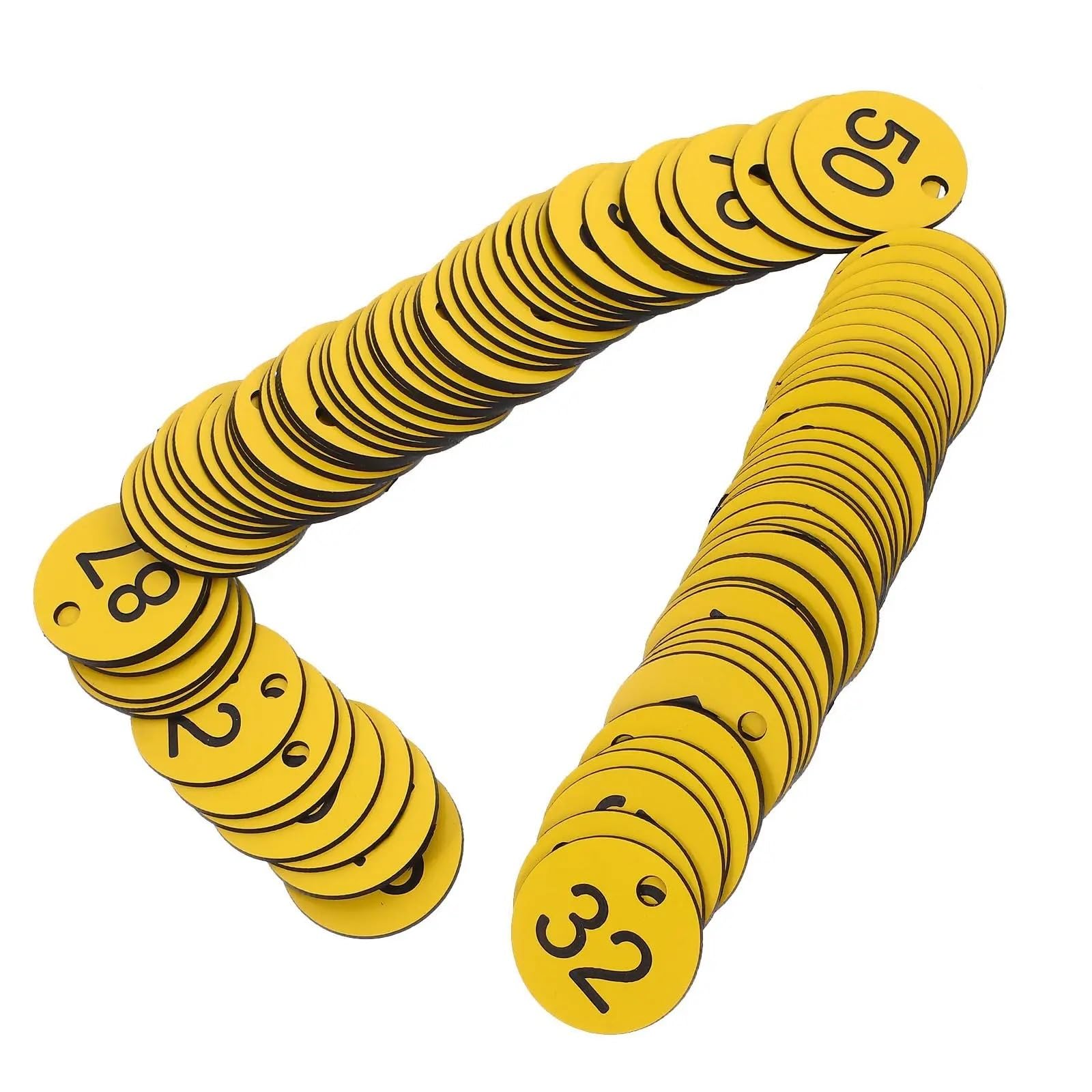 100 etichette in plastica numerate con fori rotondi, portachiavi, identificativi for palestra, saune, hotel, scuola, ufficio per Hotel Uffici Valigie(Yellow)