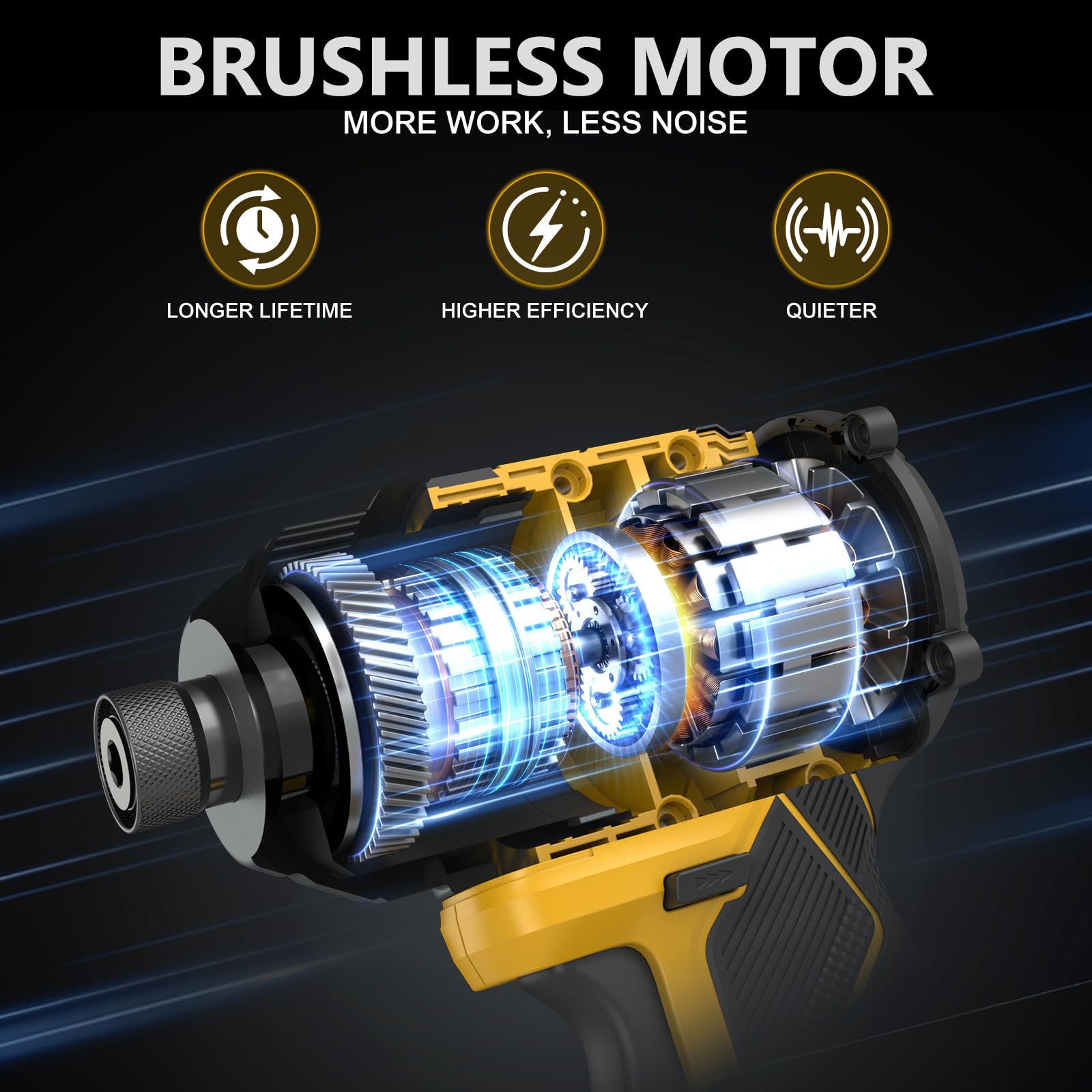 Sundpey Avvitatore a Impulsi Senza Fili 280N·m, Giallo | Avvitatore ad Impulsi con 14 Prese e 10 Punte 21V Avvitatore a Percussione Brushless Serrare e Rimuovere Rapidamente le Viti