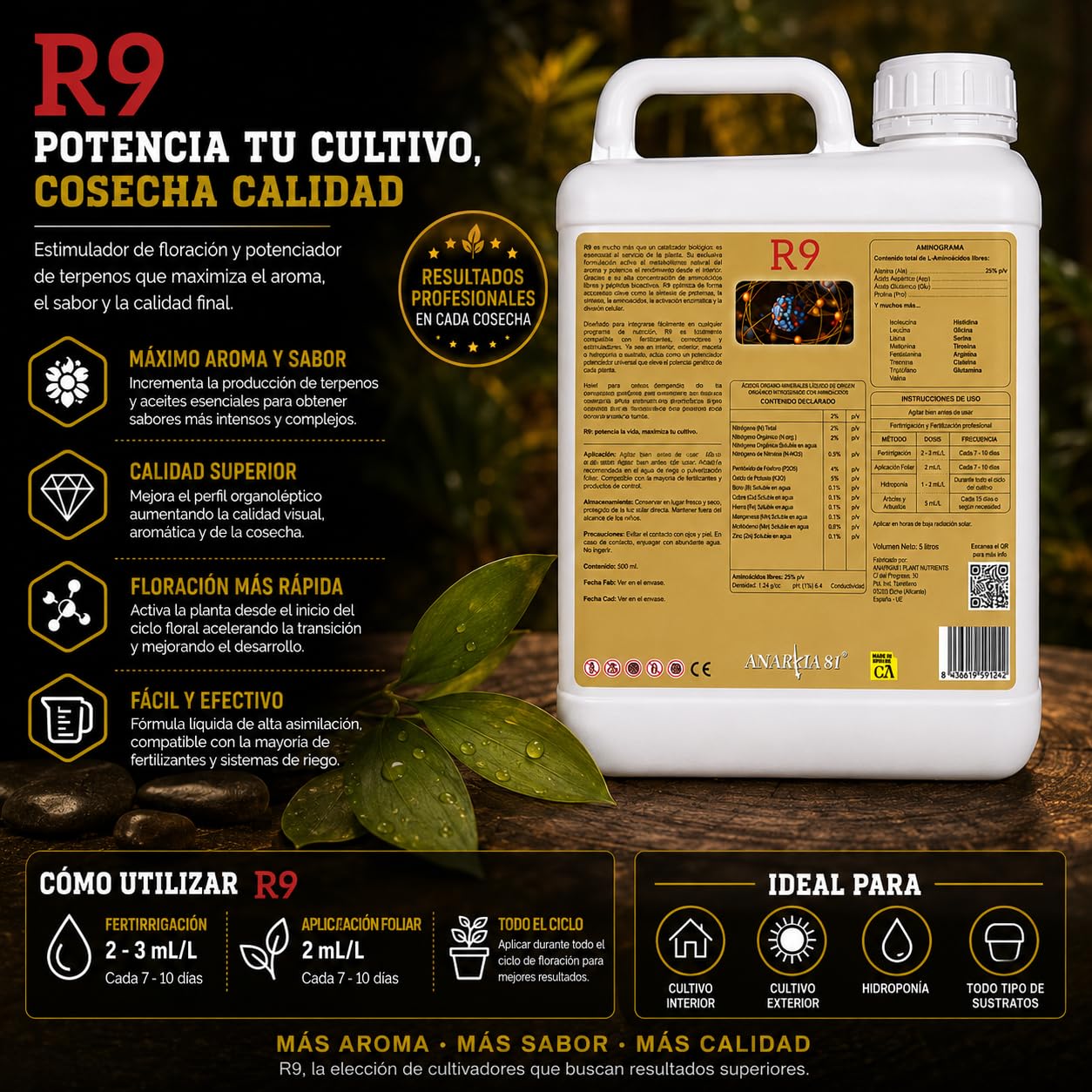 R9 5 L – Potenciador de Terpenos y Floración Estimulador Aroma Sabor Fertilizante Líquido Cultivo Interior y Exterior - Anarkia81