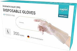EUROPAPA® 100, 200, 300, 450 Pezzi, Guanti Monouso In TPE, Trasparenti E Blu, In Scatola, Guanti Monouso In Gomma, Senza Lattice, Senza Polvere, Taglia S, M, L, XL (Tansparenz 200, L)