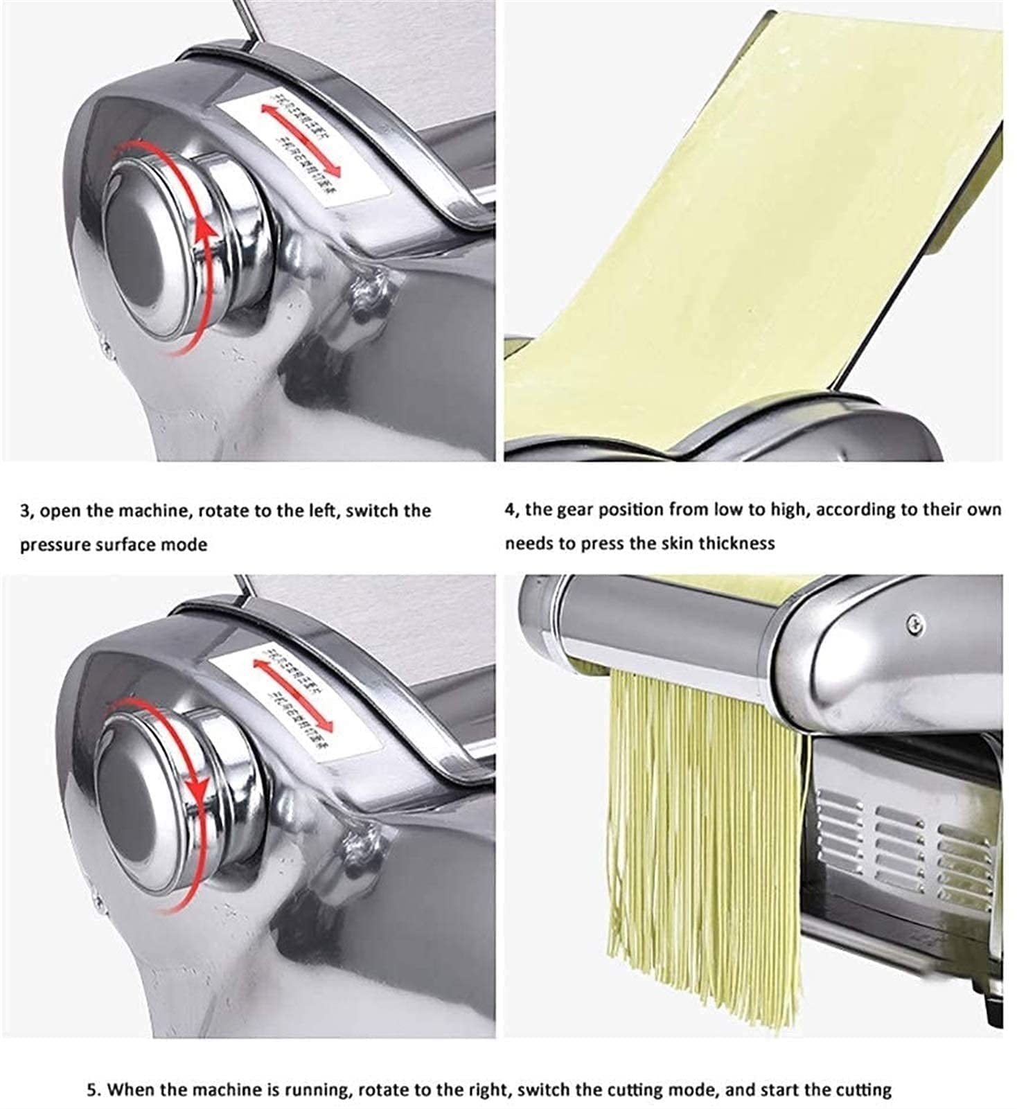 Máquina para Hacer Pasta Máquina para Hacer Pasta automática, 2 Formas Diferentes Máquina para Hacer Pasta eléctrica Comercial de Acero Inoxidable 6 Tipos de Ajuste de Espesor Máquina para Hacer Masa