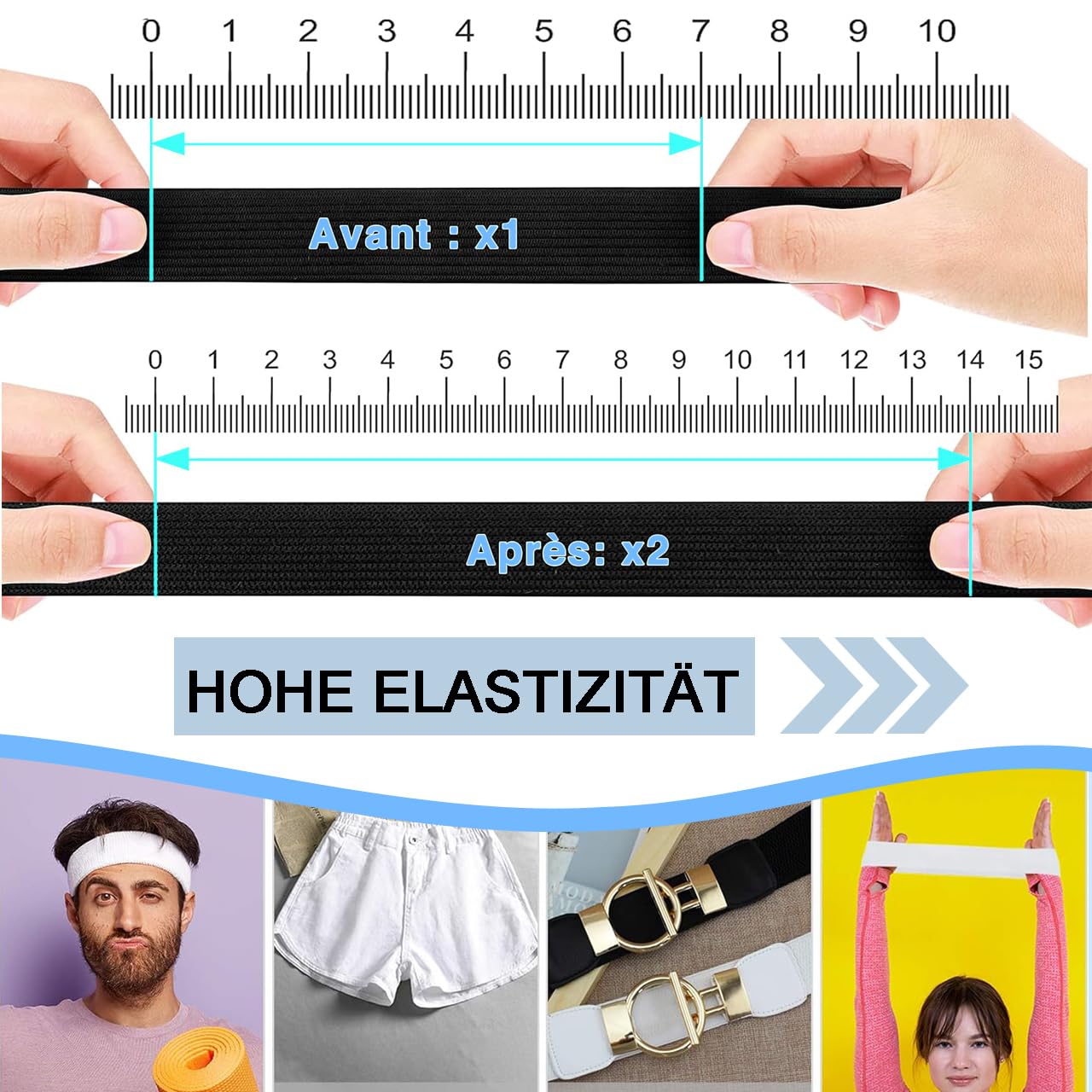 Nastro Elastico Per Cucito - 4 Larghezze Diverse (10/20/30/40mm), 5 Metri, Bianco - Foto 8