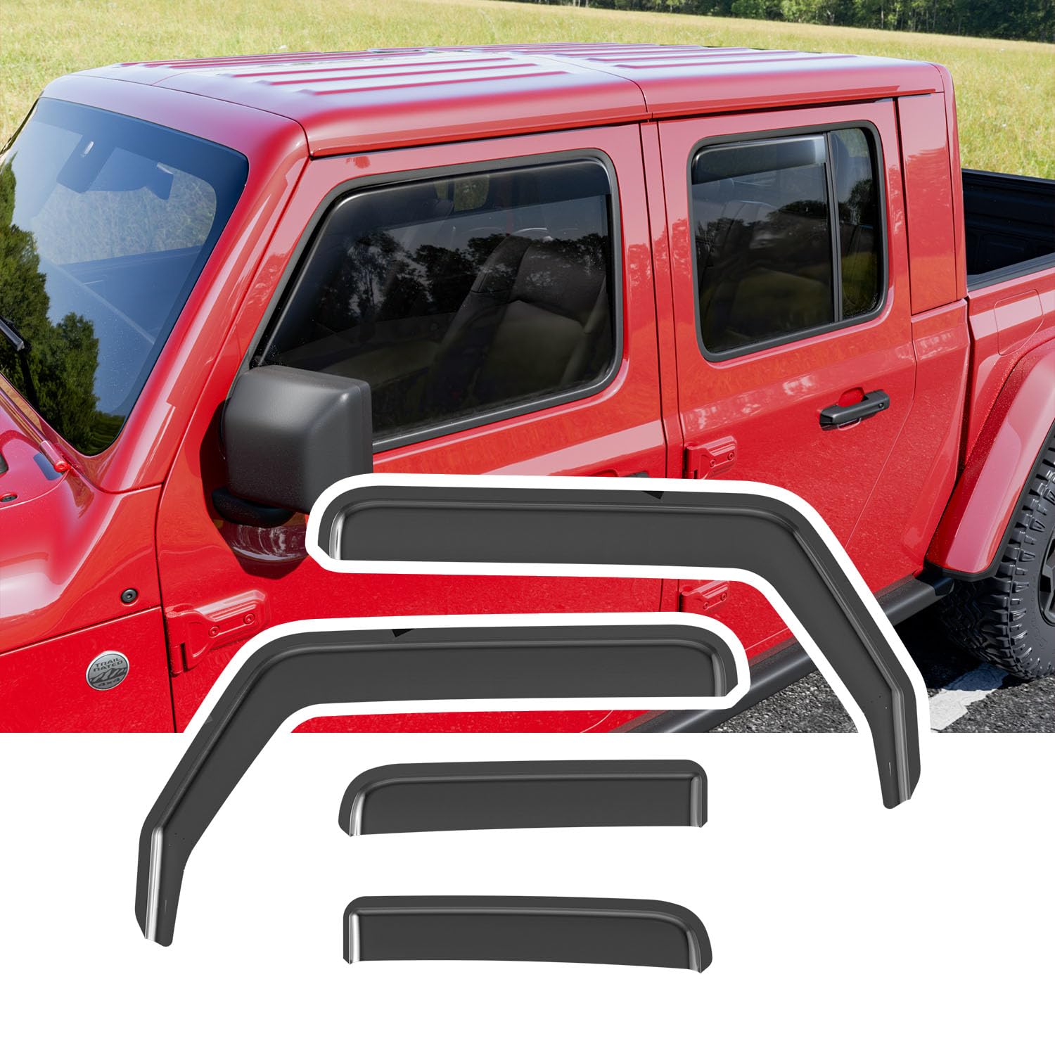 xipoo side window visor deflector compatible with 2020-2026 jeep gladiator jt 2018-2026 wrangler jl 4-door replacement for 20-26 gladiator accessories