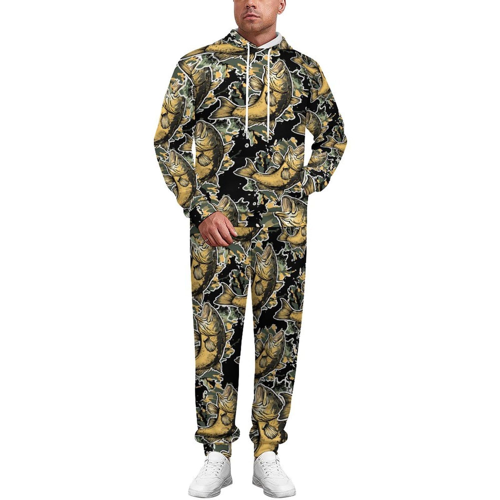 Bass Fish Camouflage Tute per gli Uomini Manica Lunga Felpa Con Cappuccio E Pantaloni Della Tuta Joggers Set Moda Tute