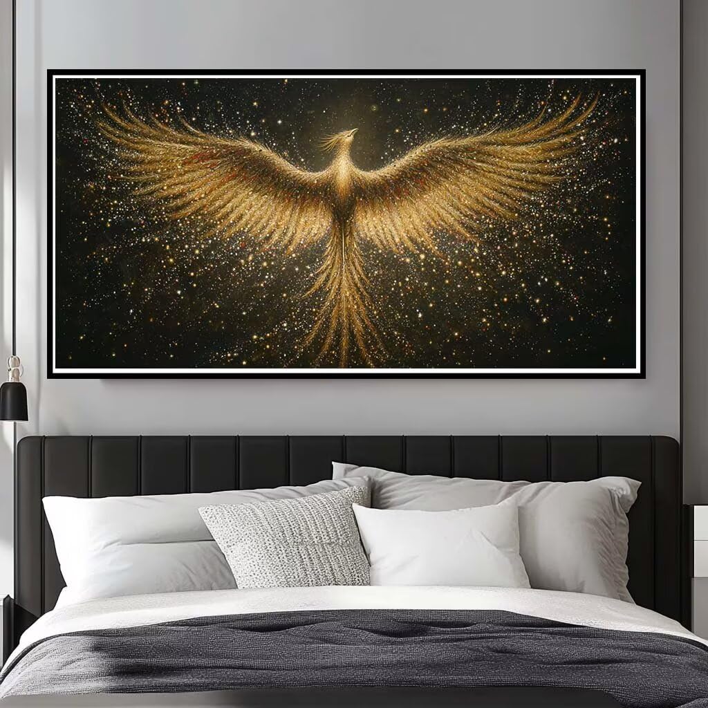 Wangllpgy Round Diamond Diamond Painting Kits For Adults Large, 5D Diy Golden Bird Diamond Art Kits Adults Large Dimond Art Phoenix Crystal Cross Stitch Gem Arts Crafts For Wall Decoration 200X100cm/78.7X39.4 Inch (Wl529)