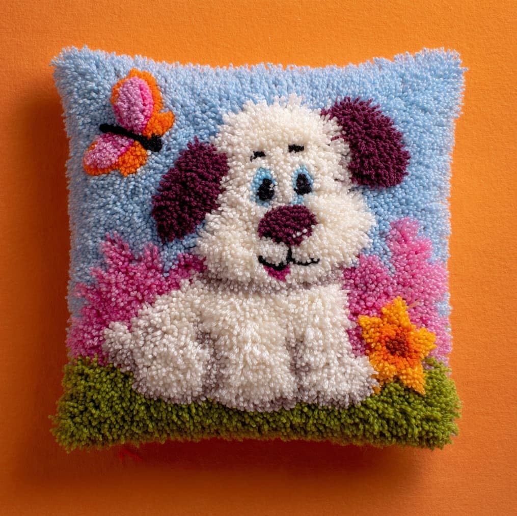 AxiangziK Latch Hook Pillow Kits for Beginners,Sheepdog and Butterfly