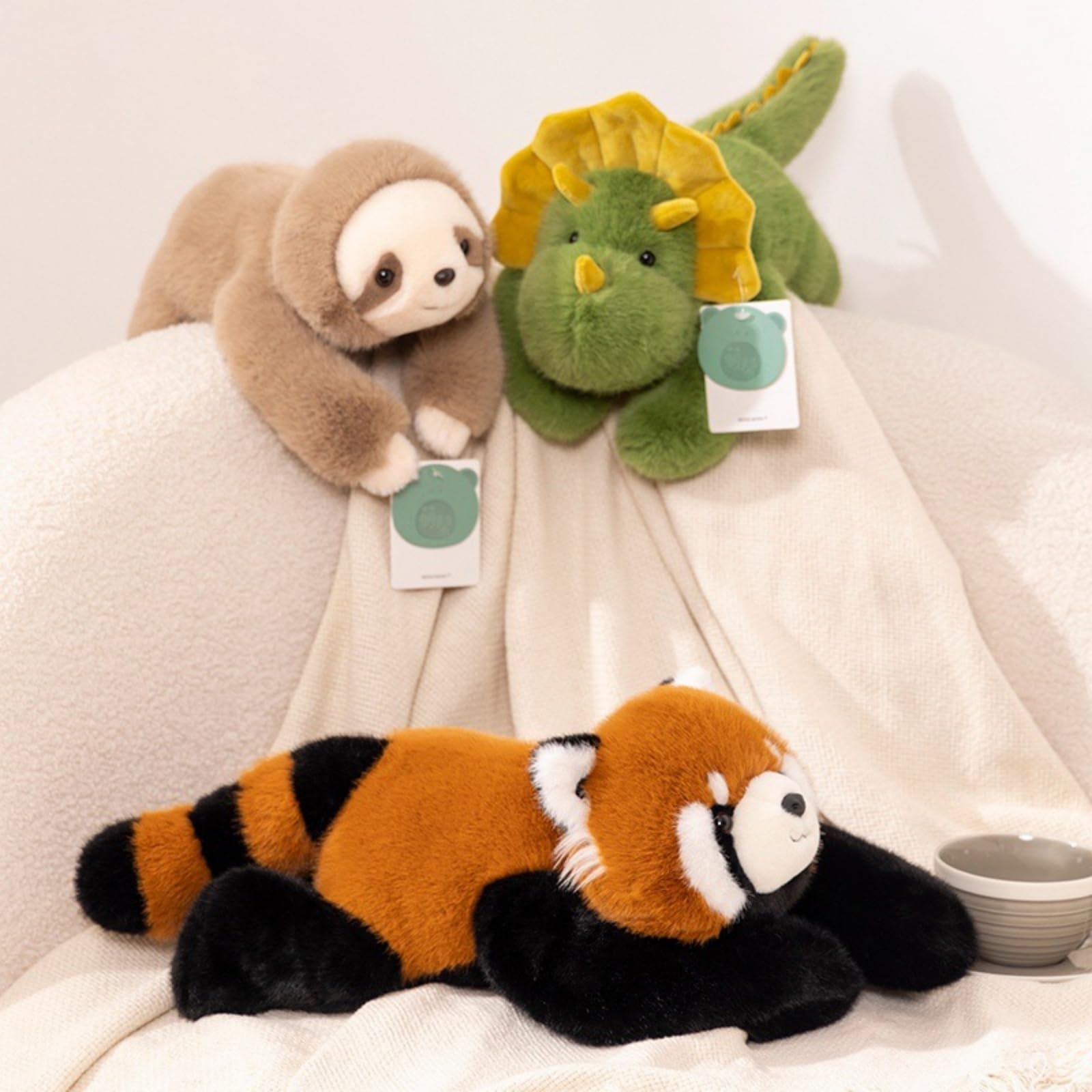 Niedliches liegendes Stofftier Kuscheltier, Flauschiger Panda, Roter Panda, Faultier, Koala und Dino Teddybär, stützendes Schlaf Kuschelkissen für Kinder und Erwachsene (Dinosaurier,65cm)