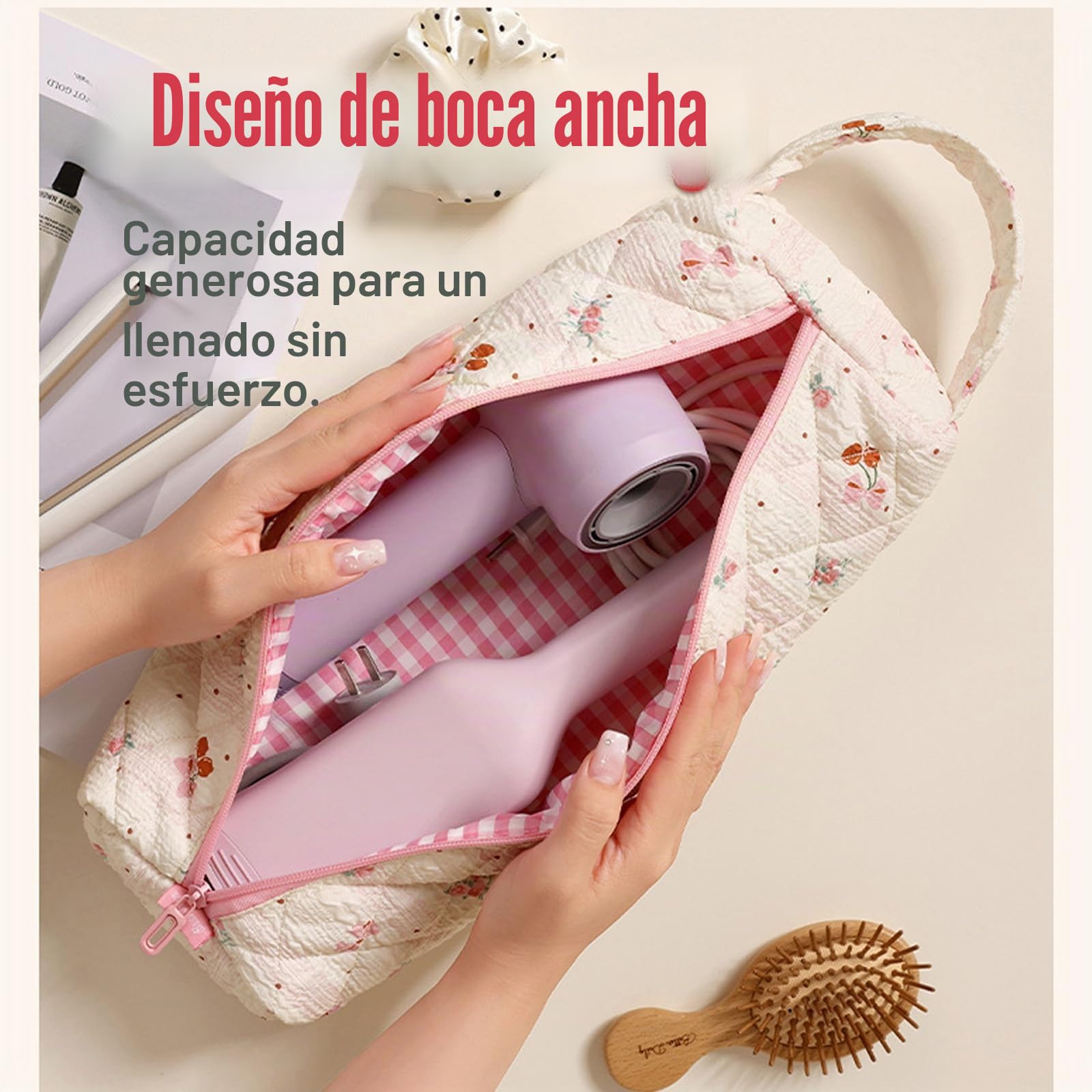 Rosa Claro Floral Bolsa De Almacenamiento De Viaje para Secador De Pelo, PortáTil Funda Plancha Pelo Y Rizador, Ligera Bolsas Viaje para Airwrap Styler Herramientas De PeluqueríA Organizador
