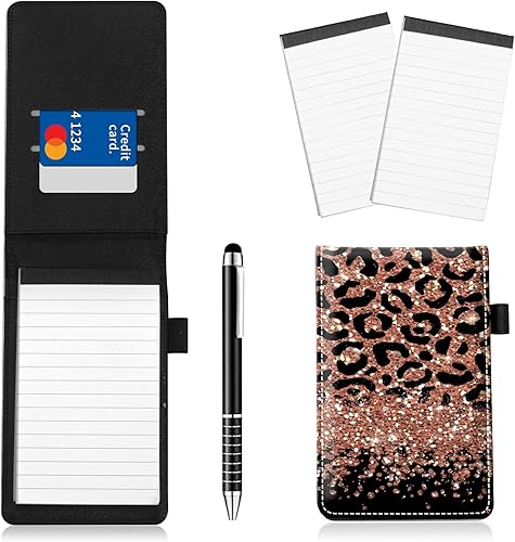 Juego de 4 soportes para bloc de notas de tamaño de bolsillo, de piel sintética, mini bloc de notas con 2 bloc de notas pequeños y lápiz capacitivo,