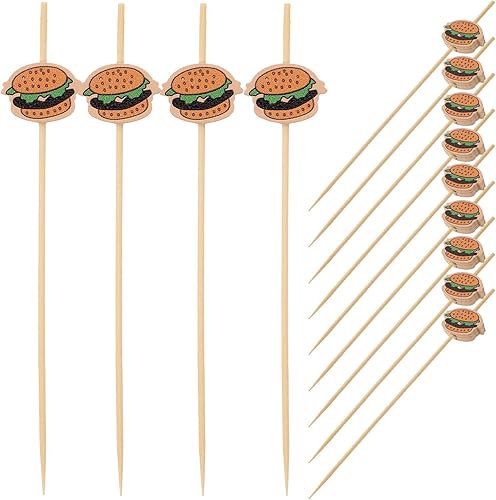 Kichvoe 100 piezas de hamburguesa cóctel palillos de fruta de madera postre degustación palillos de dientes sándwich tapas aperitivos pinchos sushi