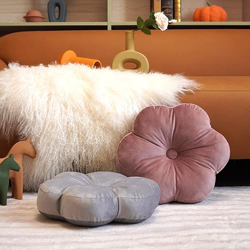 Miniatura 3 de ARTMAGIC Cojín decorativo de terciopelo en forma de flor, ultra suave, bonita almohada de suelo para sofá, cama (rosa polvoriento)