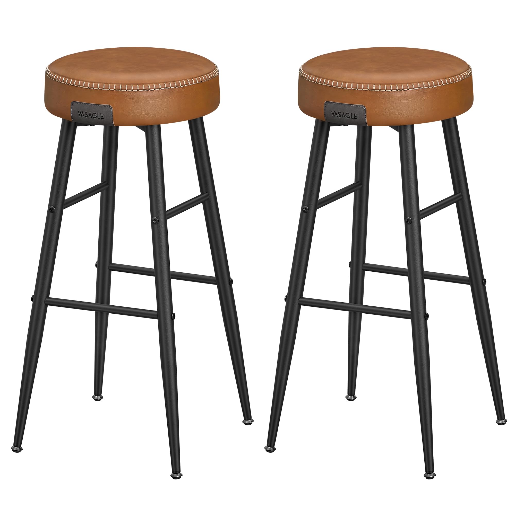VASAGLE EKHO Collection - Bar Stools Set of 2, Kitchen Counter Stools, Breakfast Stools, Synthetic Leather with Stitching, 30-Inch Tall, Home Bar Dining Room, Easy Assembly, Caramel Brown ULBC090K01
