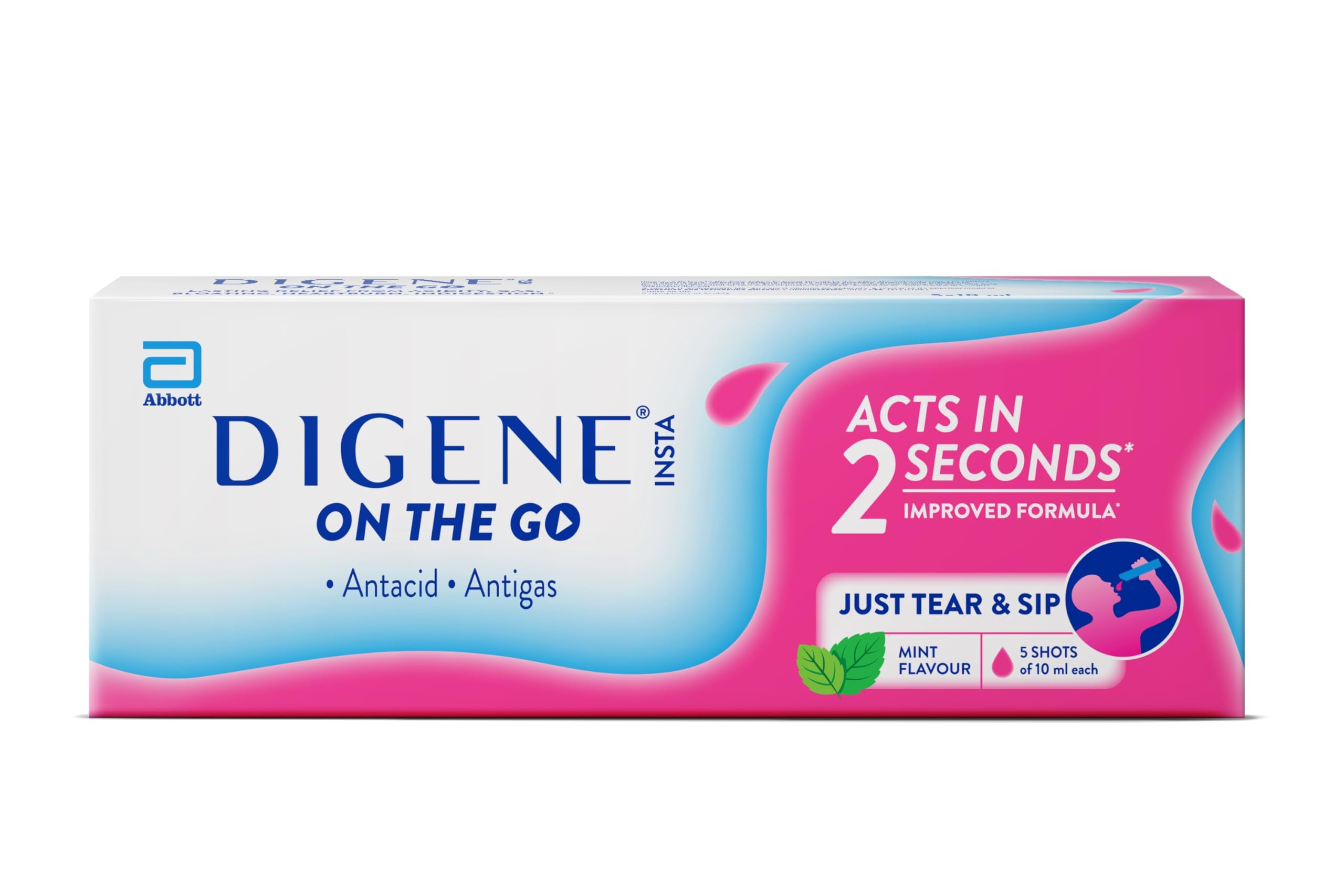 Digene Insta Mint On the Go - Pack of 5x10ml Antacid Antigas | Acts in 2 Seconds | Instant Relief from Acidity, Gas, Bloating, Heartburn and Indigestion | Anytime, Anywhere Convenience Pack | Sugar Free Medicine | Doctor's No.1 Antacid Brand |Improved Mint flavor| Pack of 5x10ml-image-27