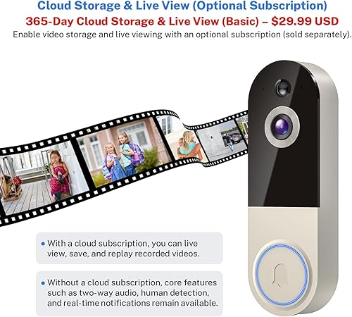 Miniatura 7 de Cámara de timbre de video WiFi con detección humana, funciona con pilas, visión nocturna, conversación bidireccional, WiFi 2.4G, almacenamiento