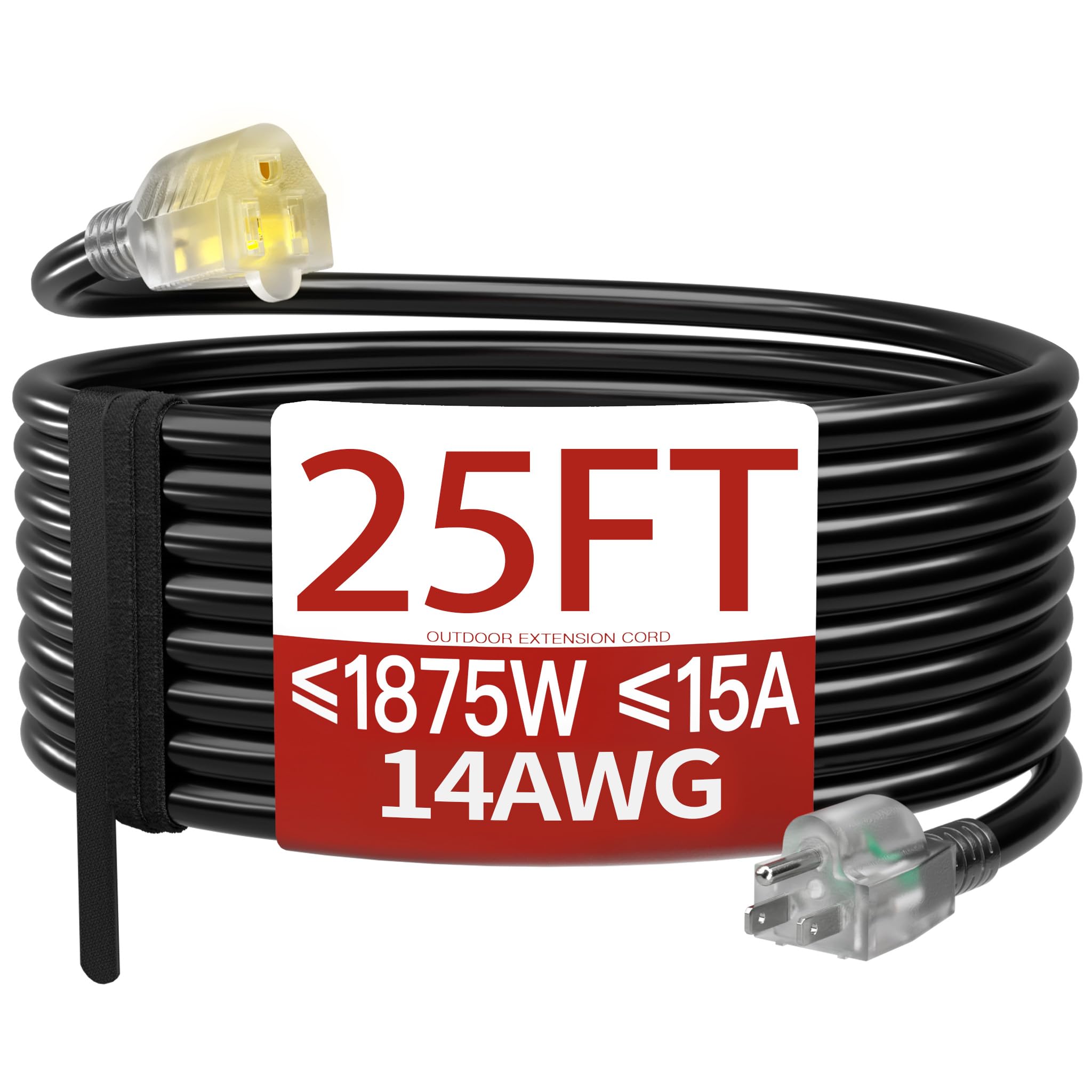 Skrizcable 14/3 25 FT Extension Cord Outdoor, Black Power Cord