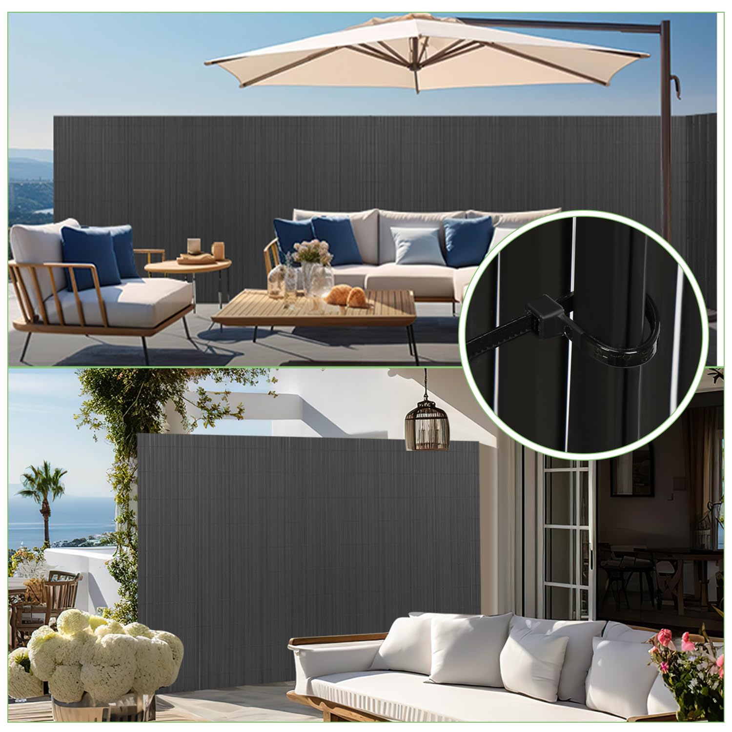 Eulenke Estera de Privacidad de PVC, 100 x 1000 cm Cañizo PVC con Bridas, Lamas reforzadas, Cañizo Jardin Ocultacion para balcón, Antracite
