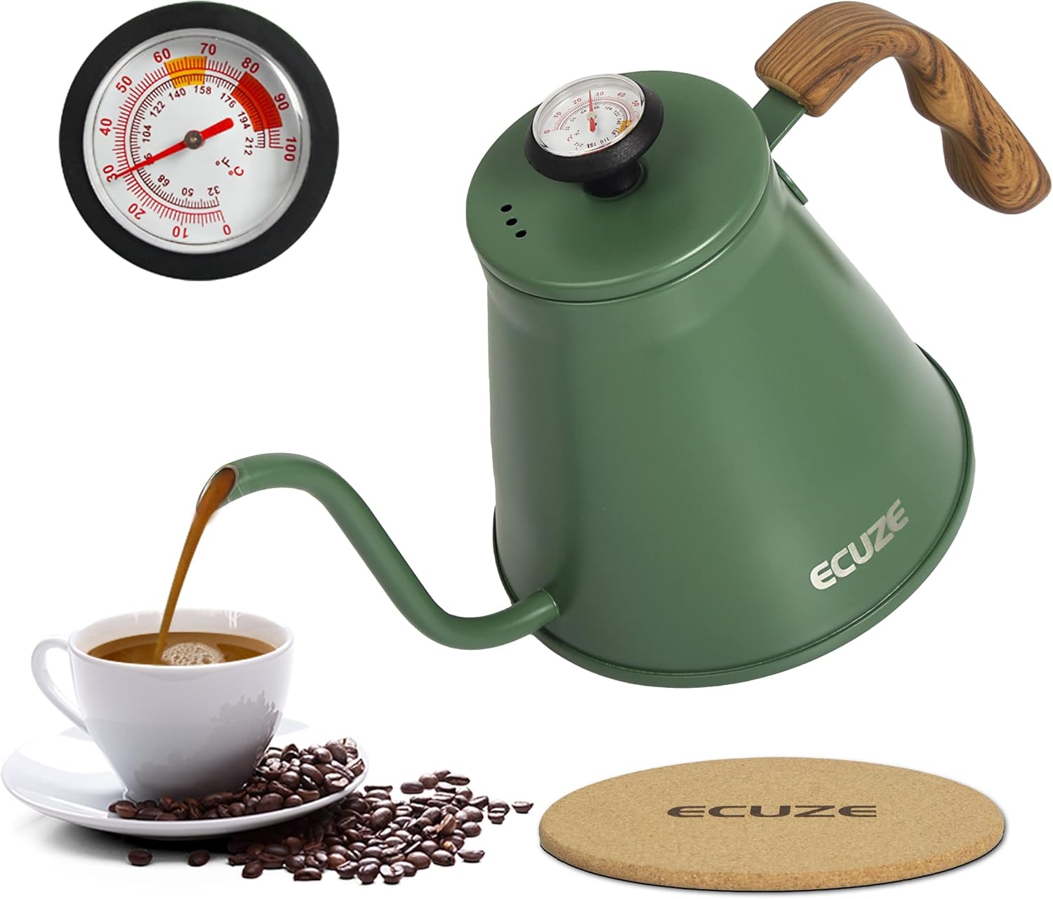 ECUZE Gooseneck Kettle With Thermometer for Stove Top, 40oz