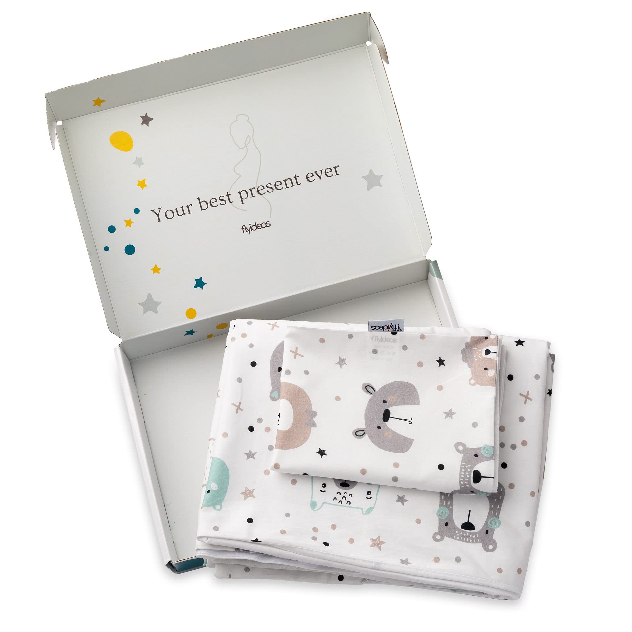 FlyIdeas Housse de Couette Enfant + Taie Lit Bebe, 120x150 cm - Parure 100% Coton Certifiè - Alese Lit et Berceau, Made in EU