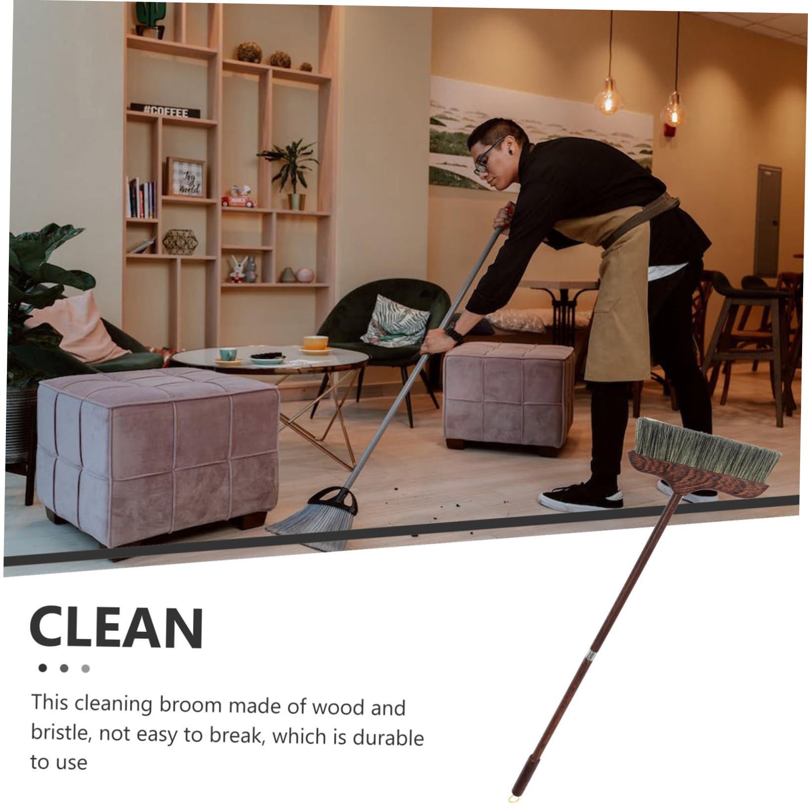 Didiseaon Heavy Duty Wooden Broom Soft Bristles Long Handle Home Office Cleaning