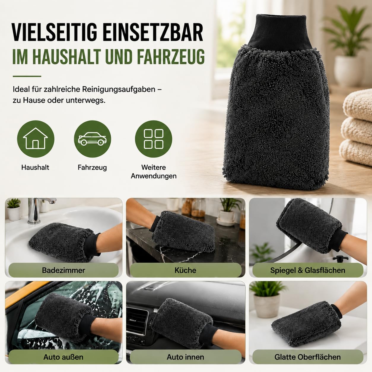 Ultra Wipes Trockenhandschuh, Saugstarke Mikrofaser Handschuh Zum Fenster Putzen, Waschhandschuh, Händehandtuch, Multifunktions Reinigungstuch, füR Auto, Duschkabine, KüChe (Grau*4)