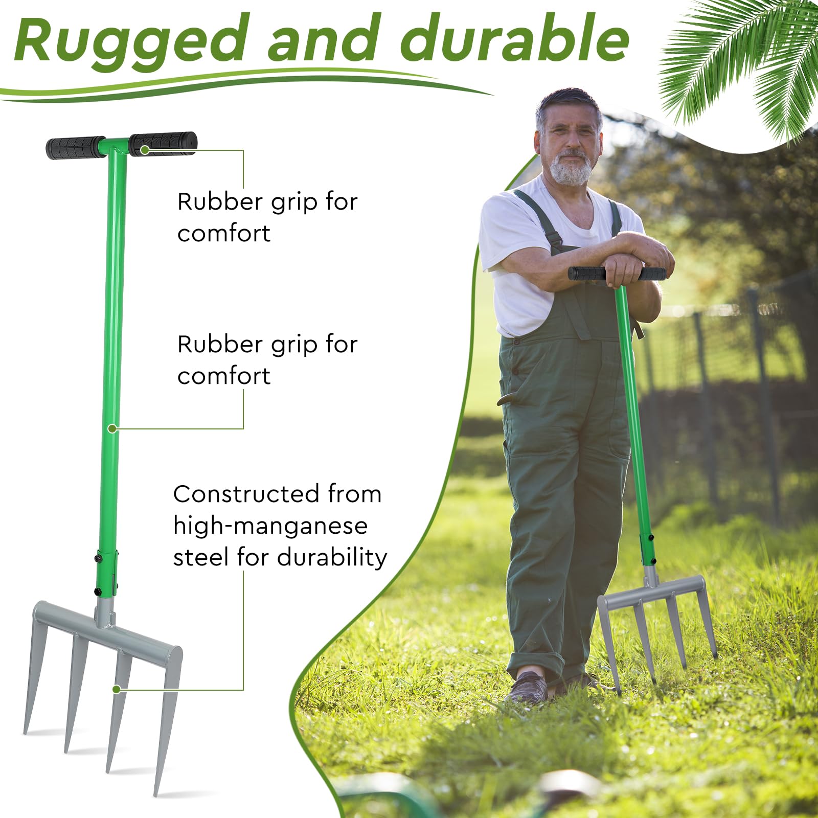 CPROSP Larghezza di Lavoro 4 Dentis 107cm Forca da Giardino con Manico a T | Smontabile