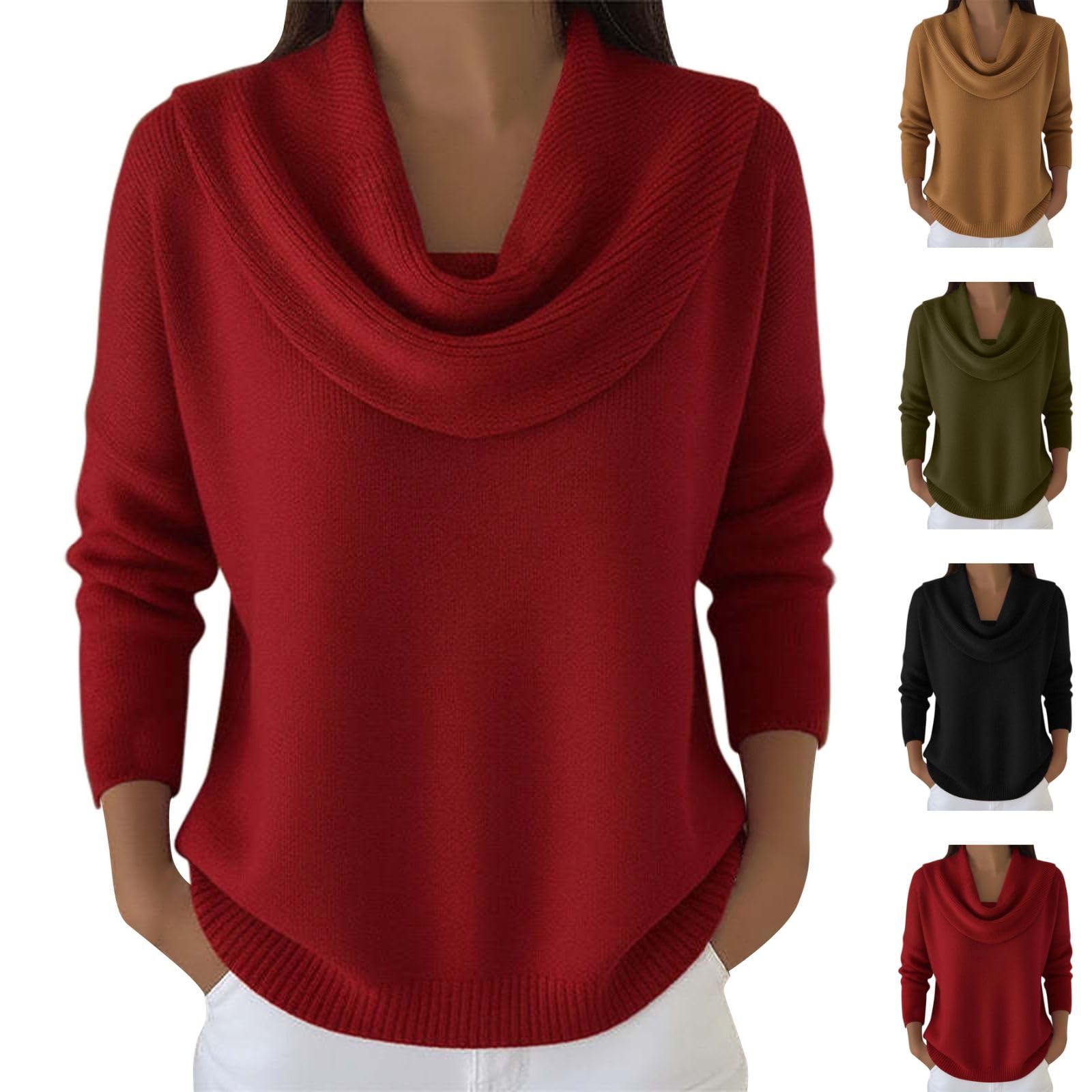 Cowl Neck Sweater for Women Casual Loose Long Sleeve Knitted Pullover Fall Winter Warm Sweaters Comfy Plus Size