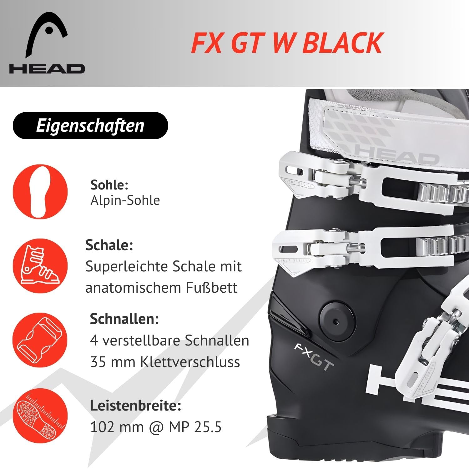 HEAD FX GT W Skischuhe Damen - MP26.5 EU41.5 - All-Mountain Skistiefel mit Flex 50 - breite Passform & Komfort-Innenschuh - für fortgeschrittene bis Gute Fahrer