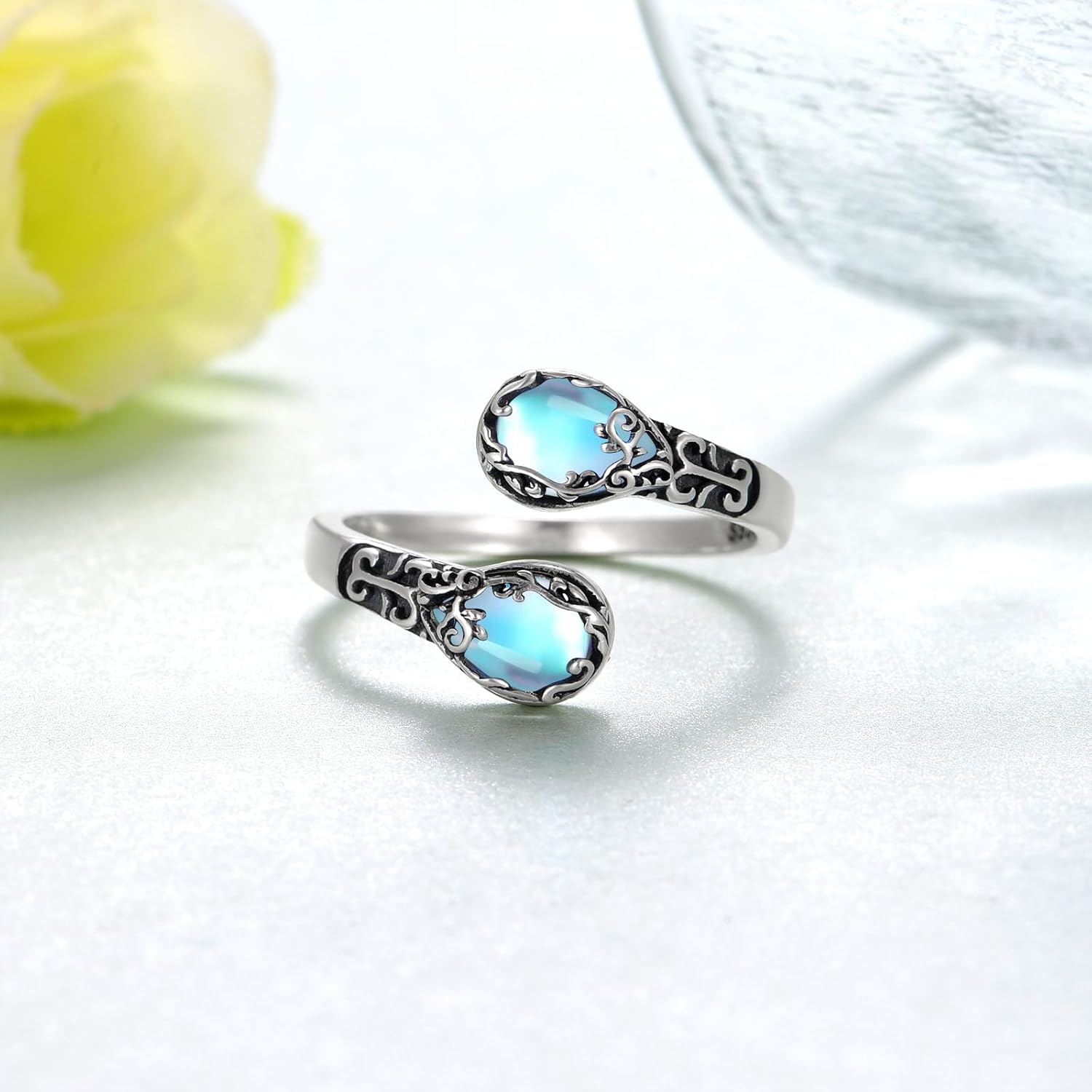 Moonstone Ring 925 Sterling Silver Filigree Ring for Women Moonstone Jewelry Gifts for Women - Image 2