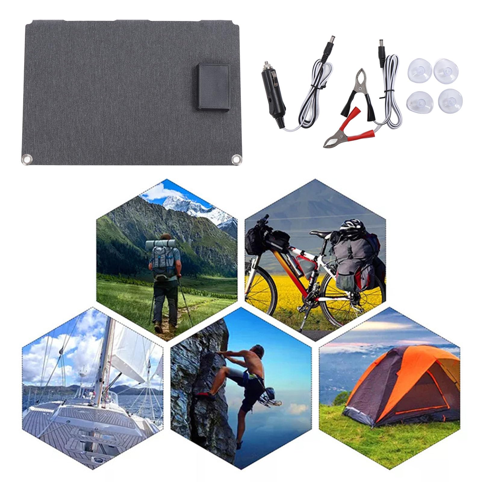 EMUKOEP Caricatore Portatile a Pannello Solare da 20 W con Materiale ETFE di Lunga Durata per Campeggio con Fotocamera del Telefono, 12 V