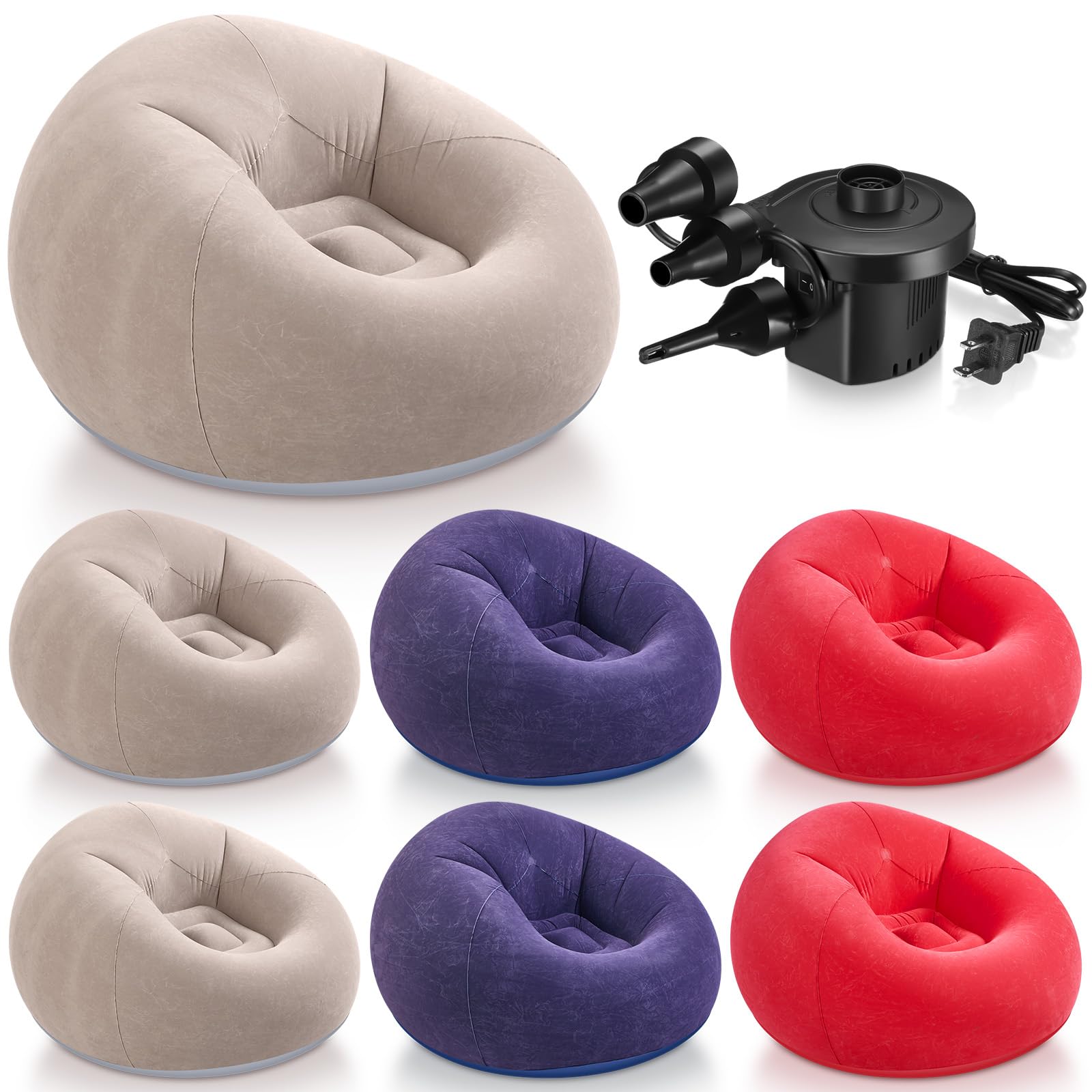 Photo 1 of Realspring 6 9 12 Pcs Inflatable Bean Bag Chairs for Adults with Electric Air Pump, Blow up Couch Folding Portable Inflatable Couch Lazy Sofa for Outdoor Movie Night Camping(Coffee,Blue,Red,6 Pcs)