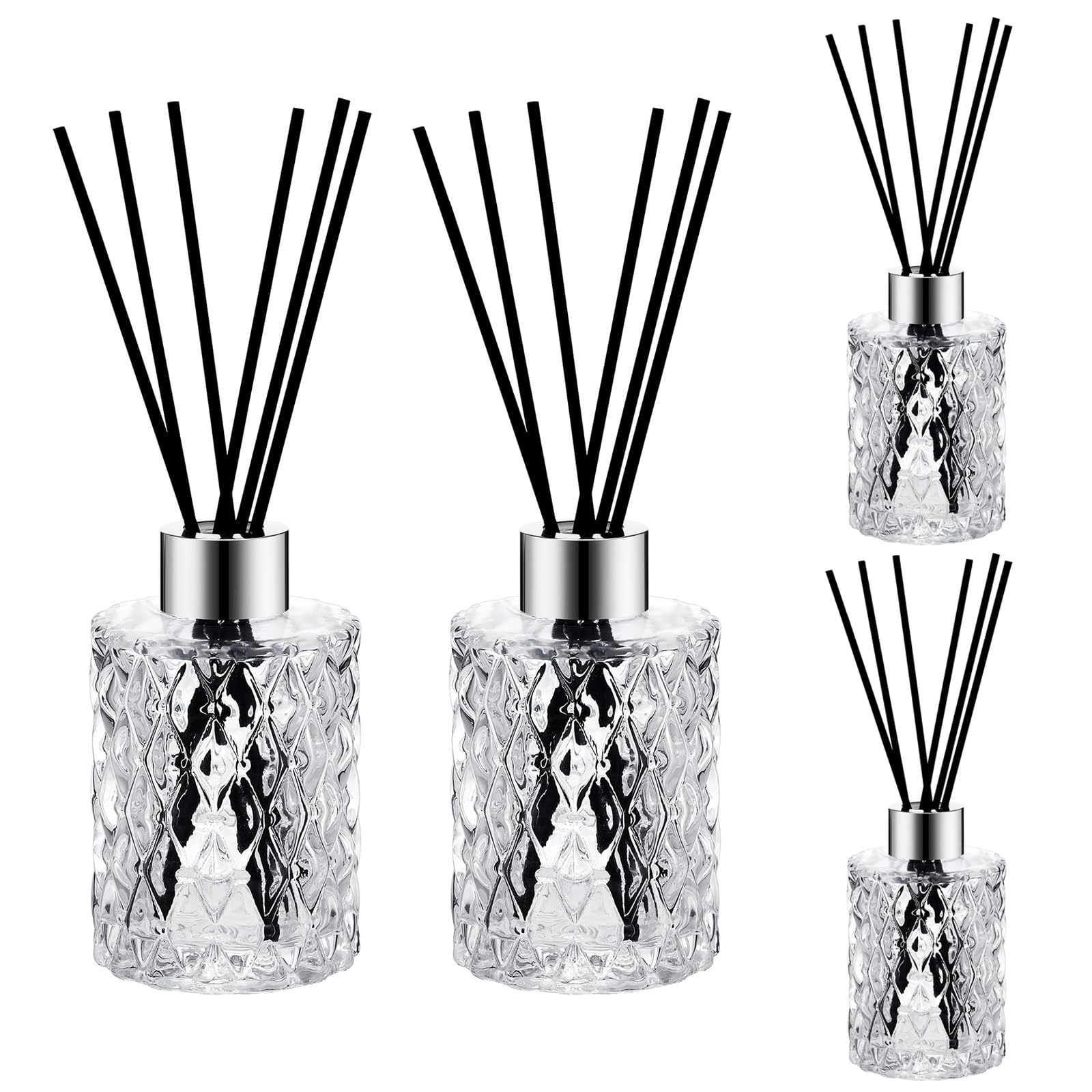 Norme 4 Set Reed Diffuser Bottle Empty Glass Bottles Diffuser with Caps and Black Rattan Sticks Set 150ml 5.07 oz Fragrance Oil Sticks for DIY (Silver)