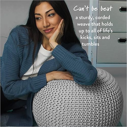 Miniatura 6 de Urban Lifestyle Puf de punto redondo - Algodón tejido a mano, marfil Marfil,Rosa claro,Azul,Gris Oscuro,Índigo/ azul marino,Gris claro,Gris