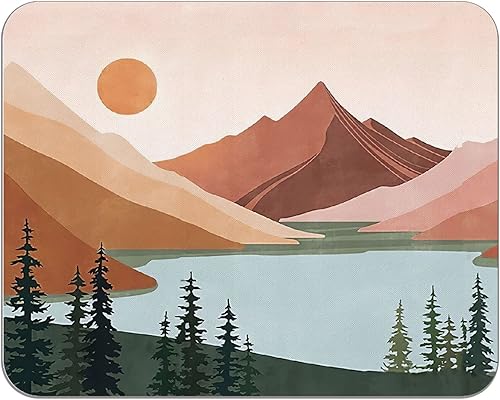 OFlich Alfombrilla de mouse abstracta bohemia con sol, montaña, bosque, lago, paisaje natural, 9.5 x 7.9 pulgadas, base de goma antideslizante, disponible en Yaxa Colombia