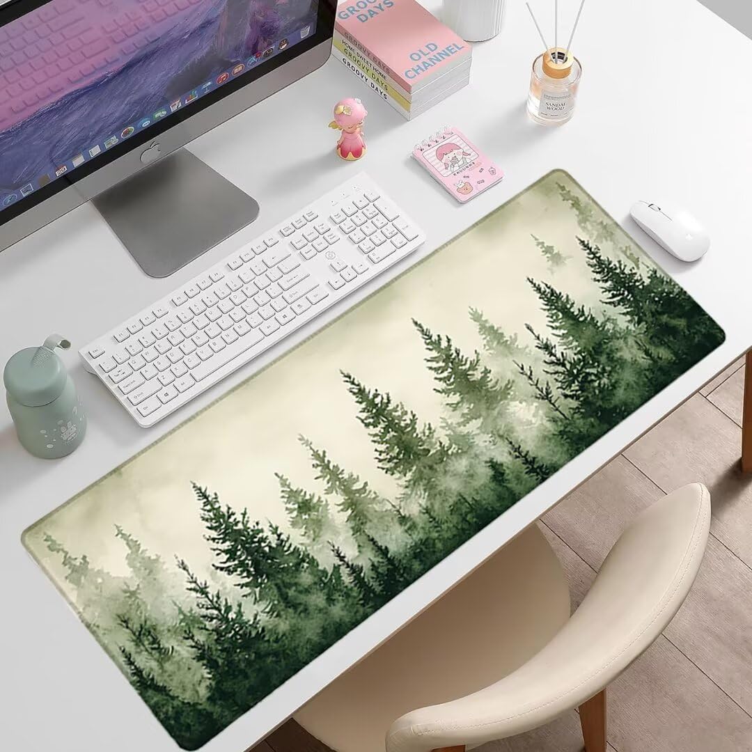 Leśna podkładka pod mysz XXL - 1600x800x3mm - krajobraz Duża mata na biurko z przeszytymi krawędziami Wodoodporna antypoślizgowa do komputera, laptopa poprawia precyzję i szybkość. -36528