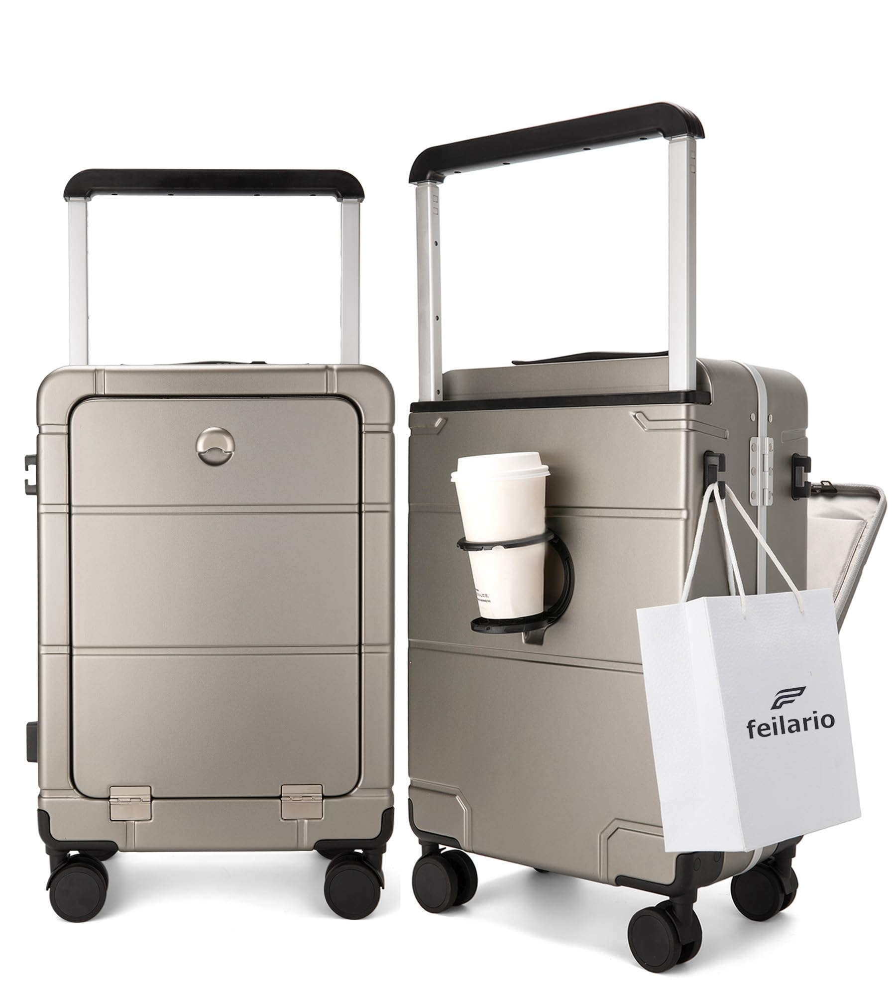 feilario 20in PC Hardside Carry On Luggage - Wide Handle Expandable Spinner Wheels Travel Rolling Suitcase with TSA Lock & Cup Holder