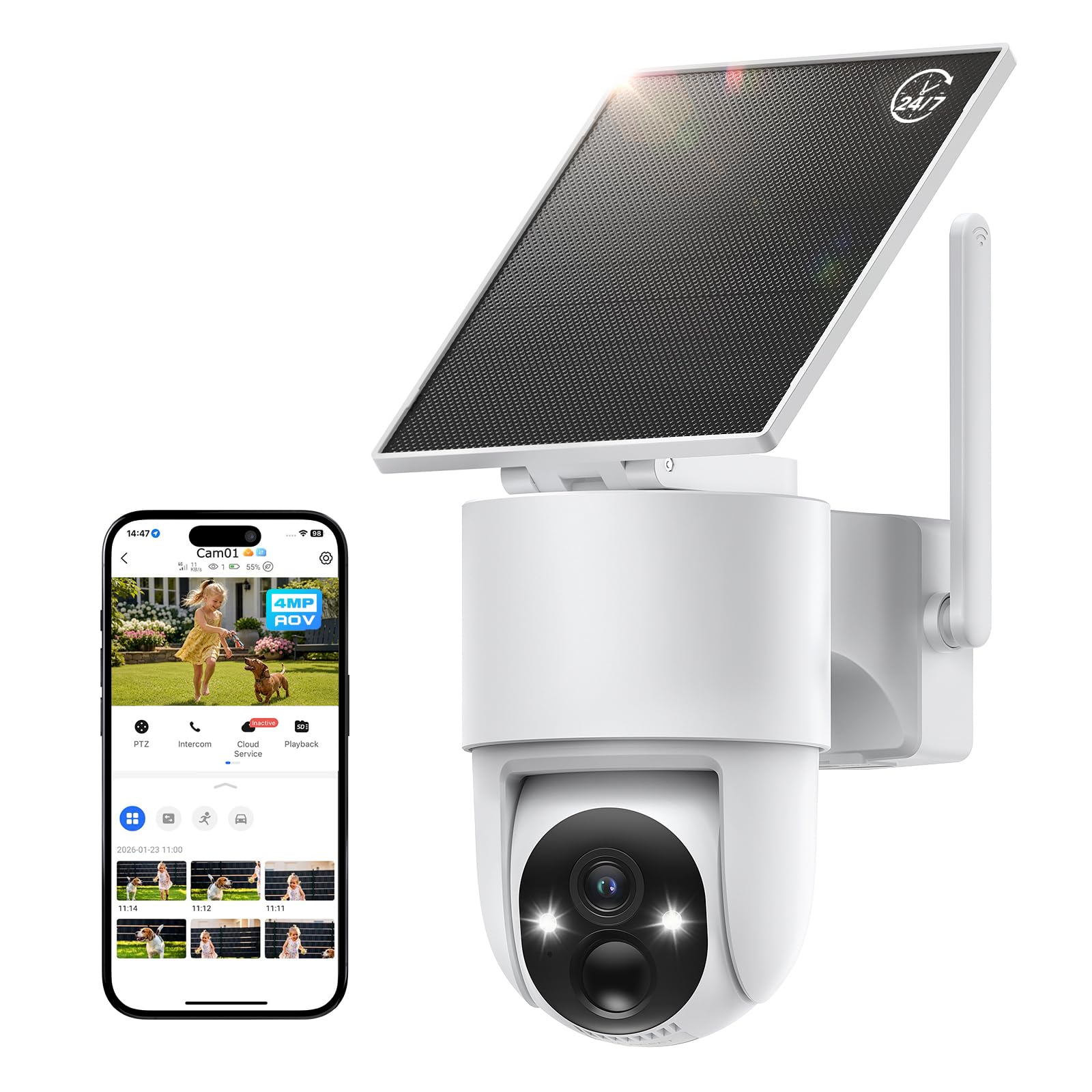 Tical Solar Security Cameras Wireless Outdoor 1 Pack, 4MP, 24/7 Recording | Outside Camera for Home Security, Color Night Vision, 360° View, AI Human Detection, 2-Way Audio, 2.4GHz, White-image-30