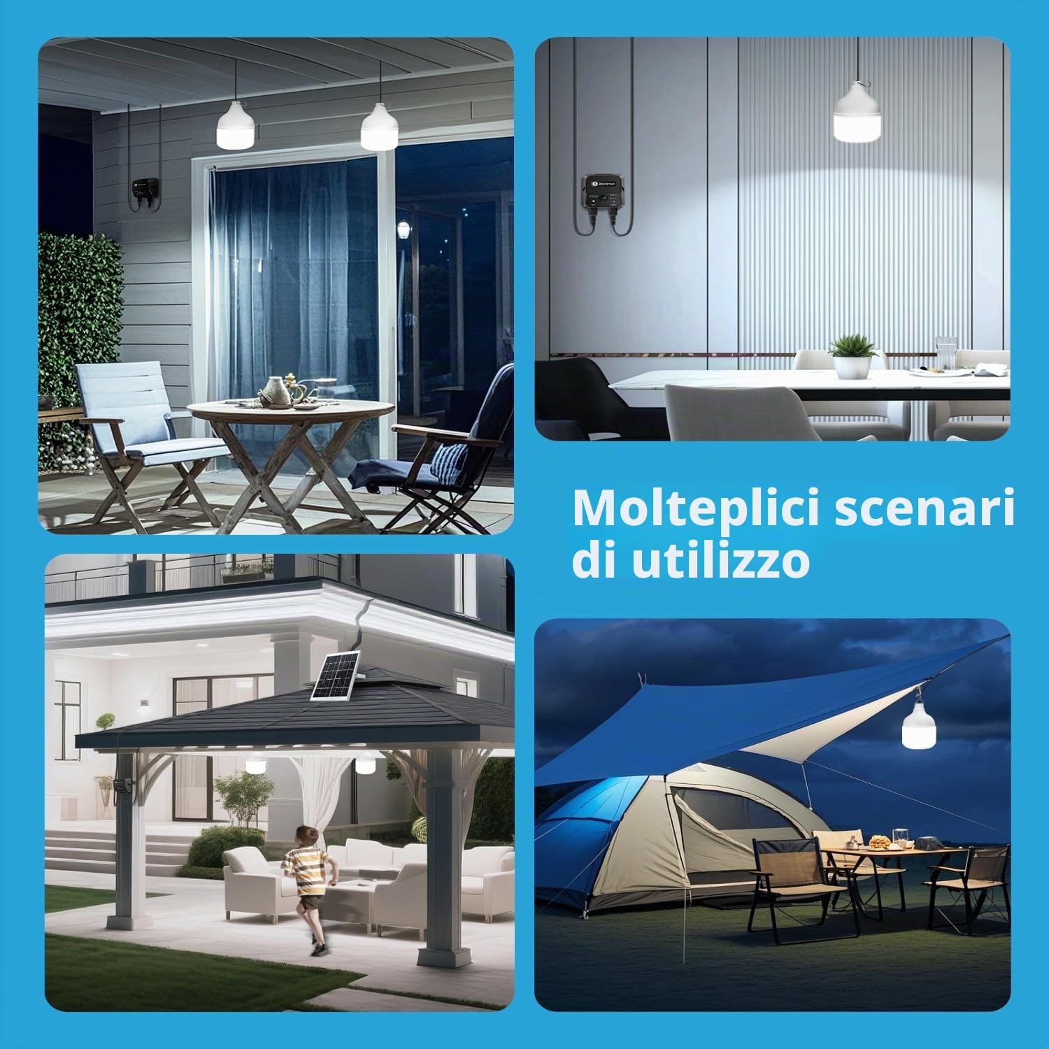 Aigostar- Lampadina Solare da Esterno, 70W, 6500K, Con Sensore di Movimento, Telecomando, Scatola di Accumulo di Energia, Cavo da 11M, Lampada Solare, IP65 Impermeabile, per Interno, Garage, Giardino
