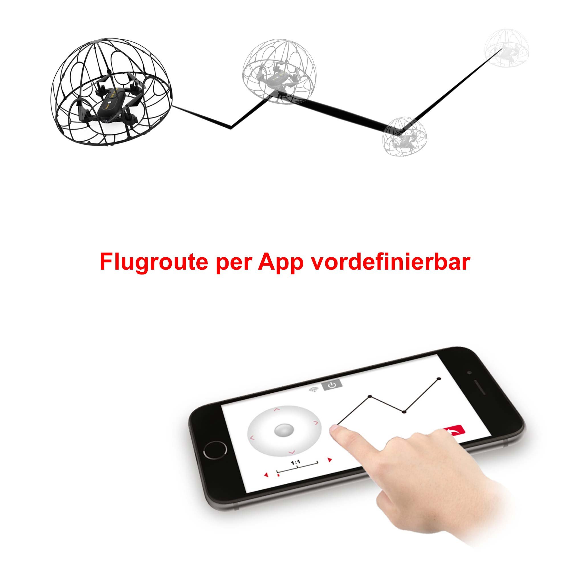 RC ferngesteuerte 4-Kanal mini Drohne mit FPV WiFi Kamera für Live-Videos auf Smartphone und VR-Brille, 3D-Flip Flying-Ball LED Drone mit Schutz-Käfig, Spielzeug Quadrocopter für Kinder und Erwachsene