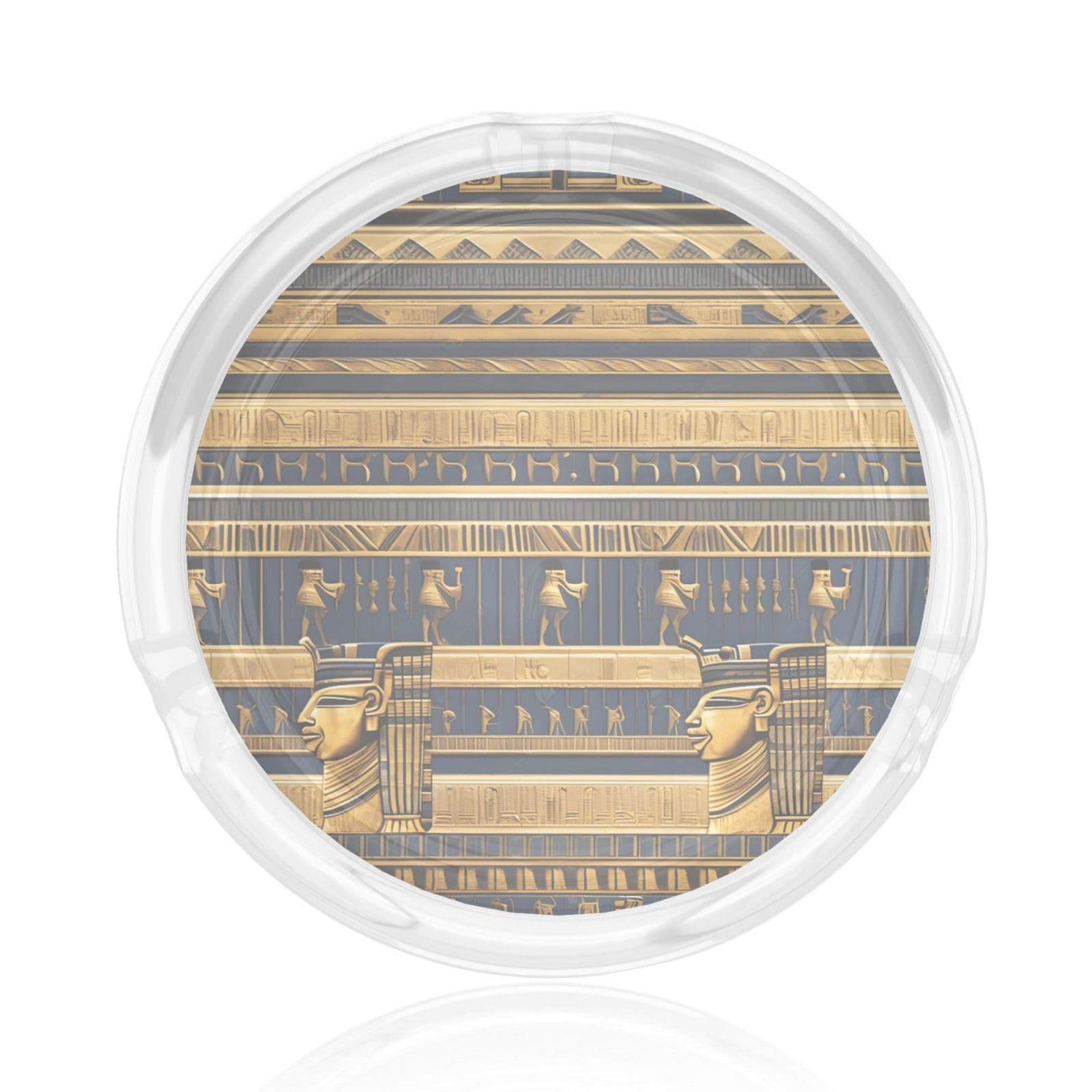 Egyptian Pharaonic Frescoes Glass ashtray with smooth edges and recessed mouthpiece design, washable.