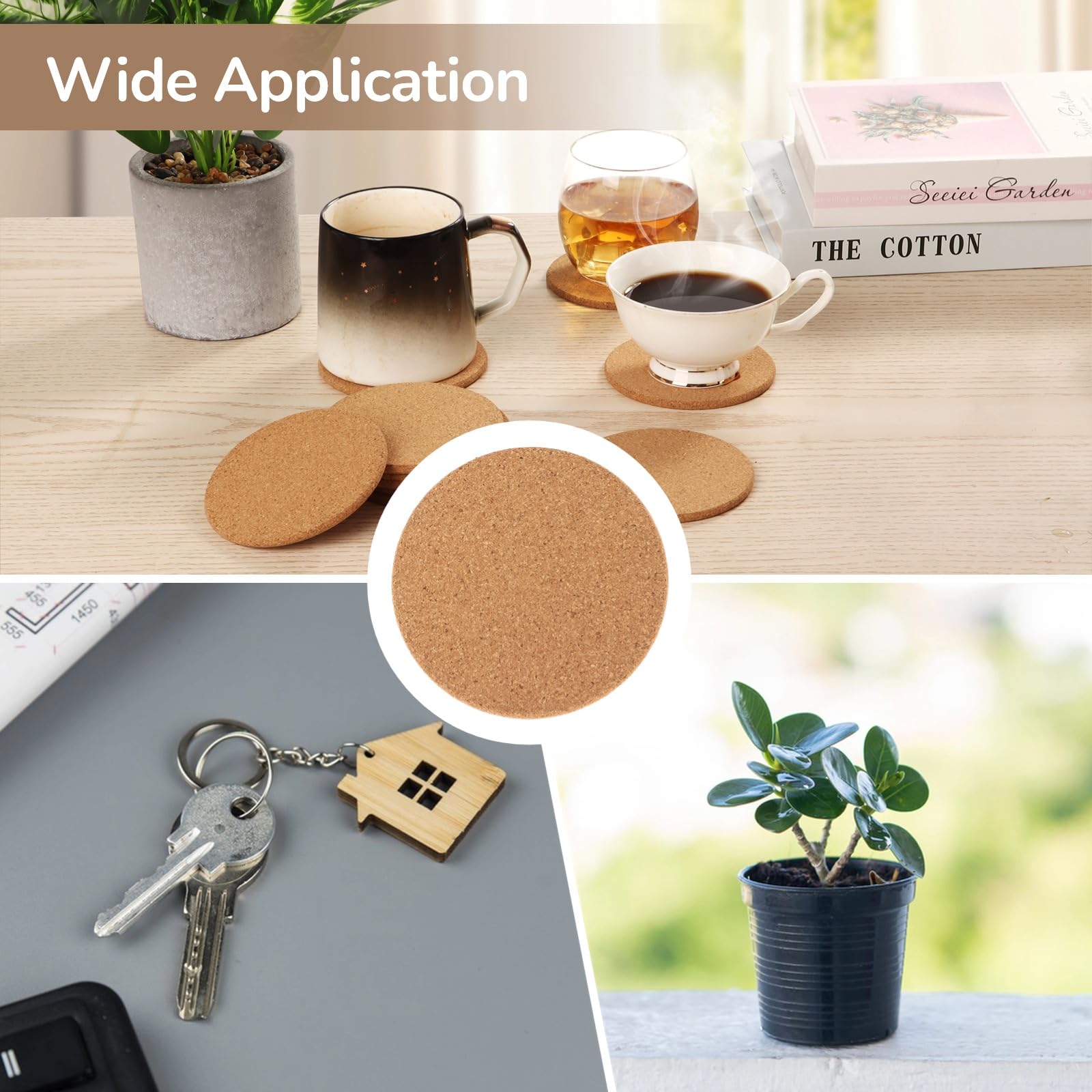 100 Pcs Cork Coasters Bulk - 4 Inch Round, Absorbent & Heat-Resistant, Blank For DIY