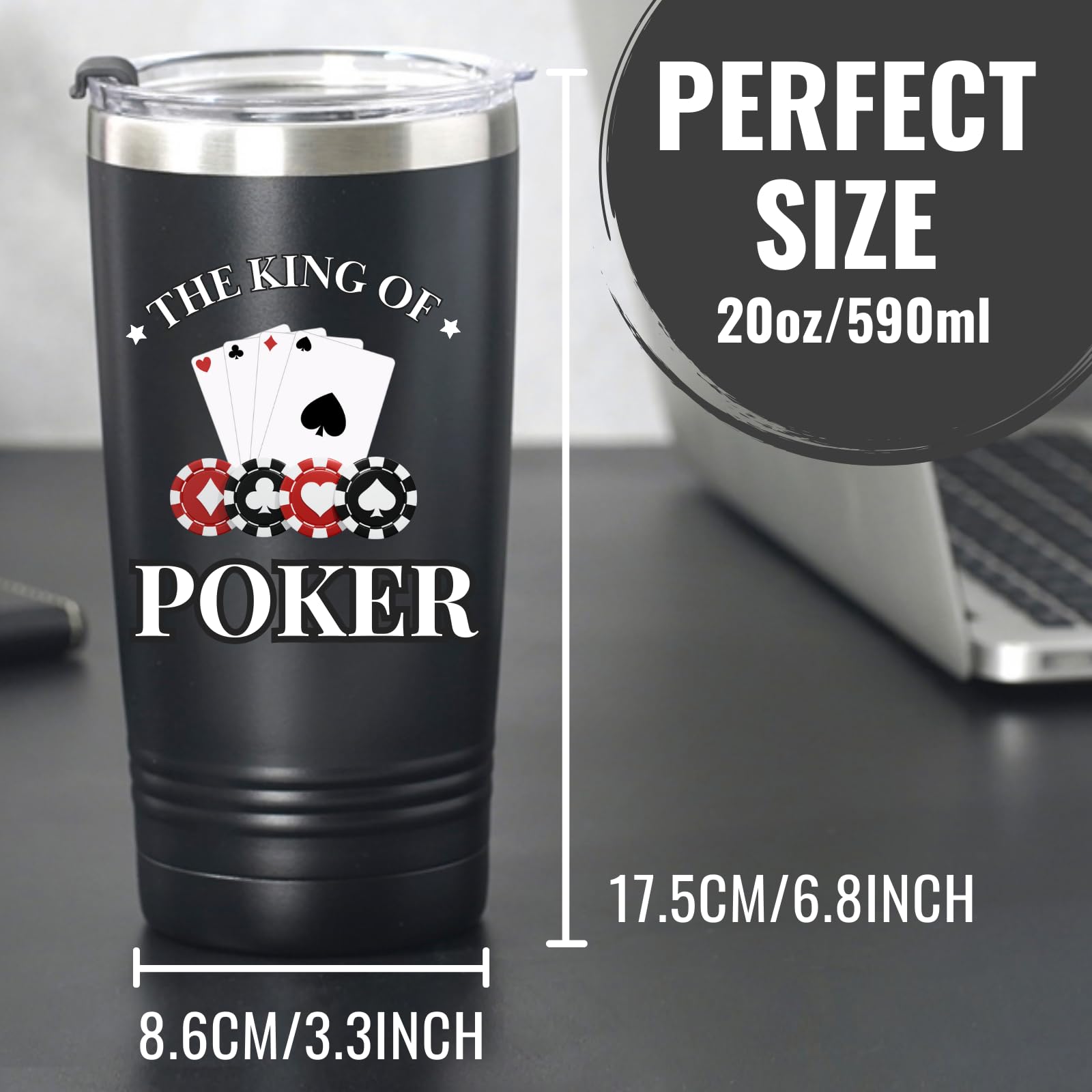 Onebttl Poker Gifts for Men, Unique Poker Player Gifts, 20oz Tumbler for Poker Lovers, Gifts for Birthday, Christmas, Gift Box and Card Included - King