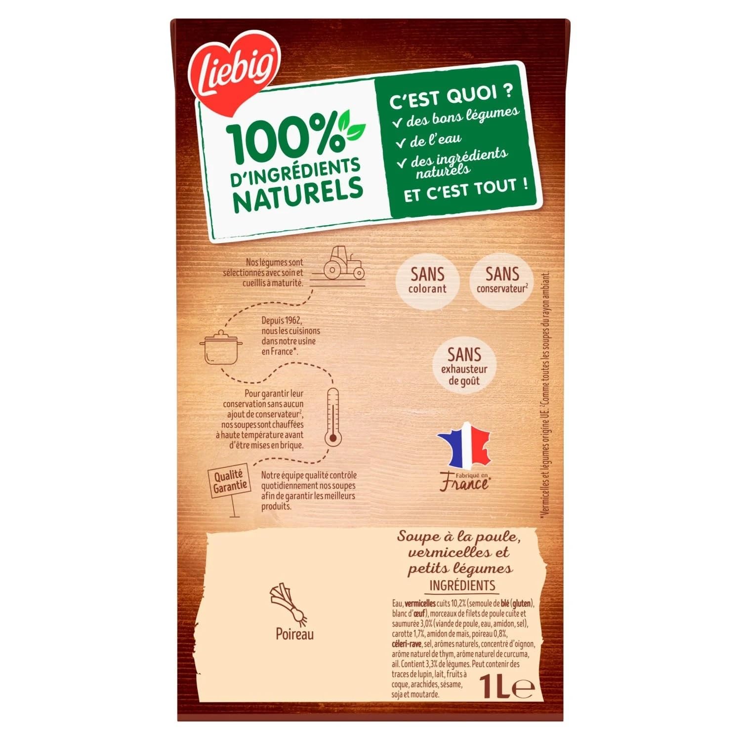 LIEBIG - Soupe Bouillon de Poule aux Vermicelles Carotte et Poireau - la brique de 1L - Le Lot De 4