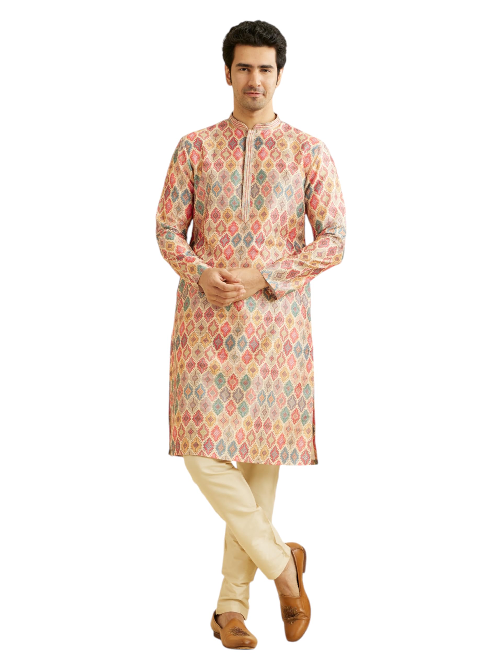 Manyavar Kurta 2-częściowy zestaw piżamowy dla mężczyzn, sztuczny jedwab, z nadrukiem, 2-częściowy