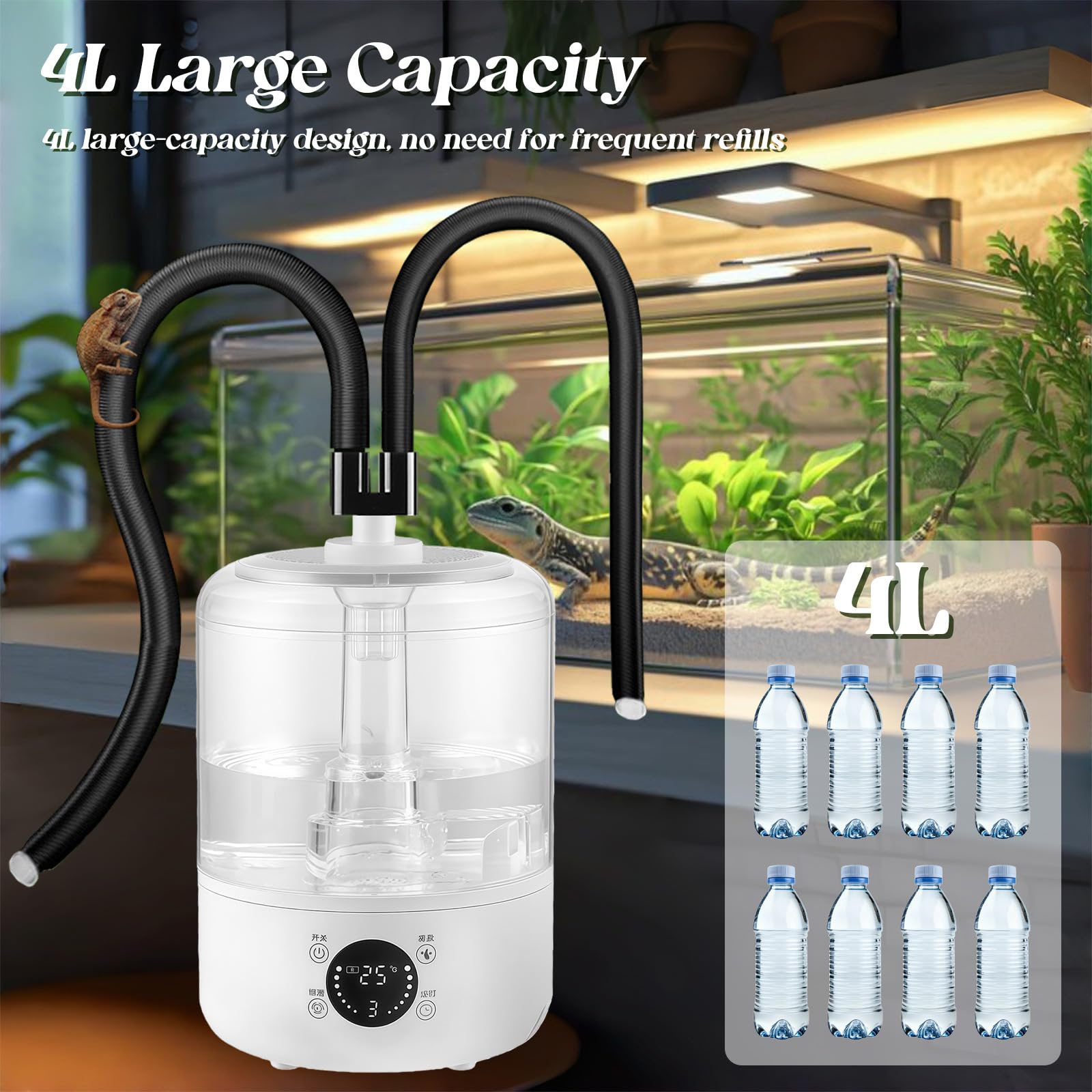 4L Reptilien Luftbefeuchter, Terrarium Nebelmaschine mit Fernbedienung, Leiser Ultraschall Fogger Nebelmaschine mit Doppeldüse, Vernebler Terrarium für Reptilien, Amphibien, Nasspflanzen