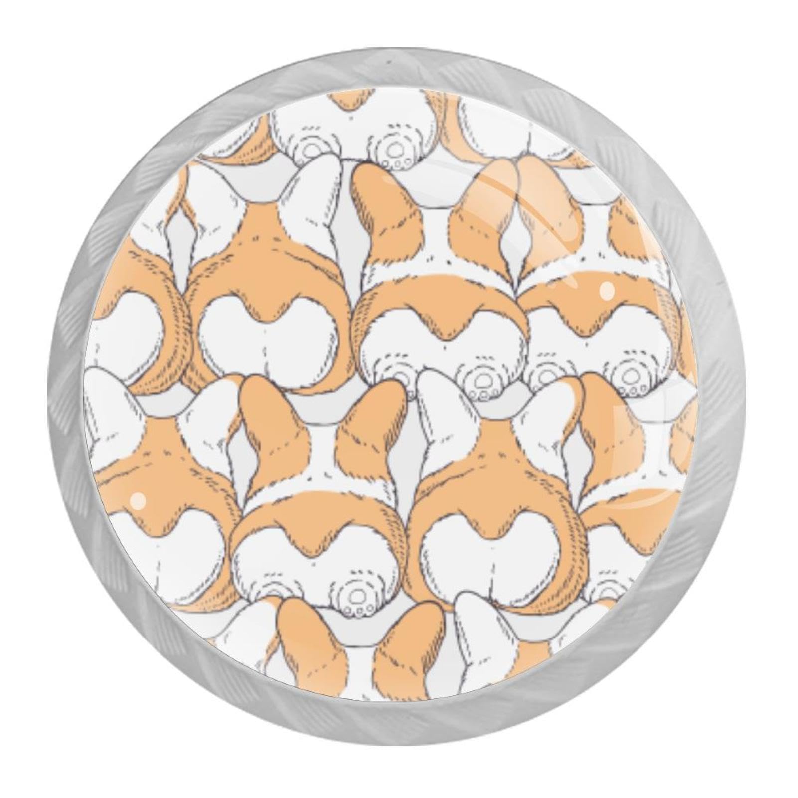 Tqmspg Multi19 4 Pieces Drawer Pulls Dogs Breed Welsh Corgi Pattern Door Knobs Dresser Handles For Kitchen Wardrobe Cupboard Hardware Furniture