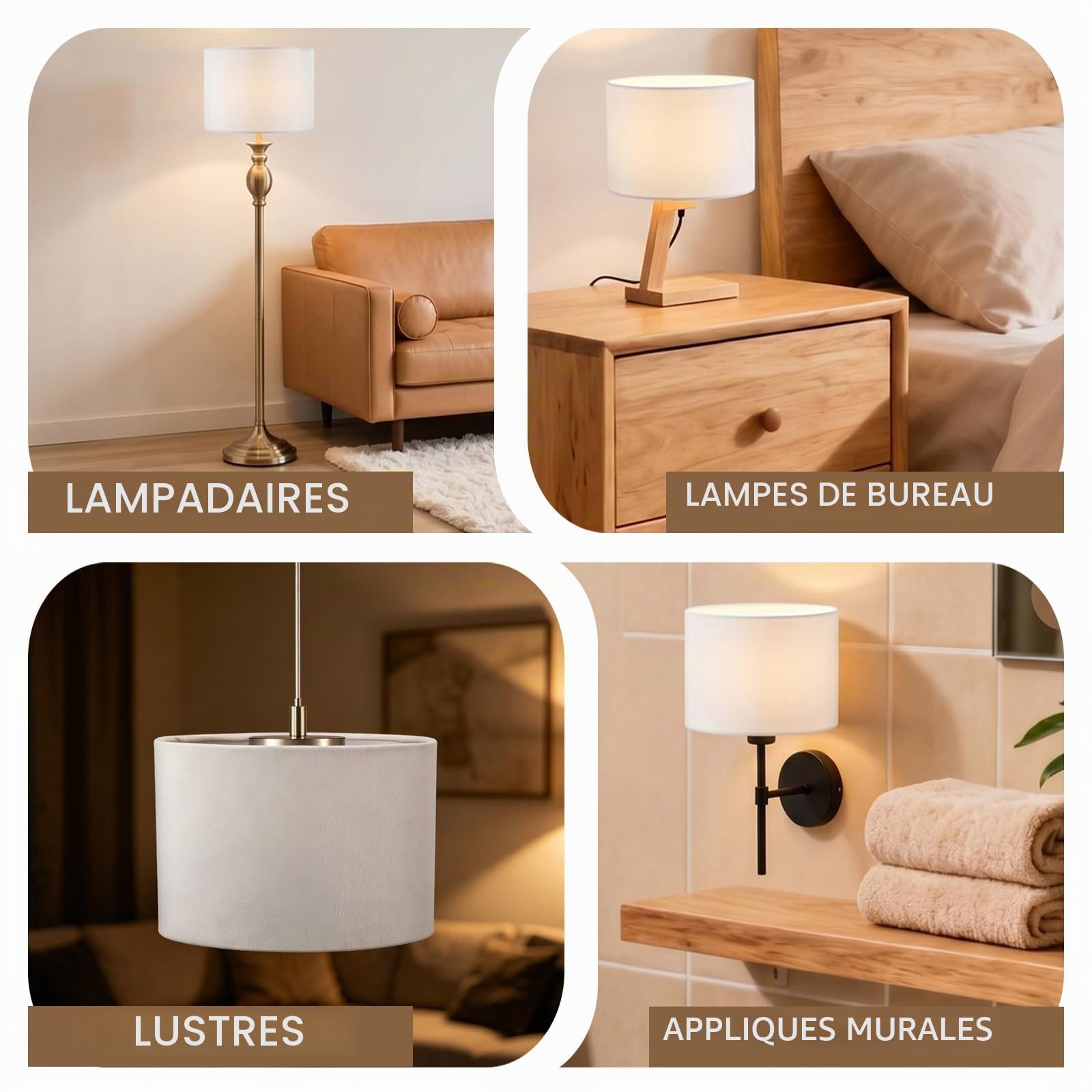 Abat Jour Ovale, 12.5×18×23cm Universel E27 E14 Moderne Abat Jour en Tissu, Petit Couvercle de Lampe pour Lampe de Chevet de Table(Blanc)