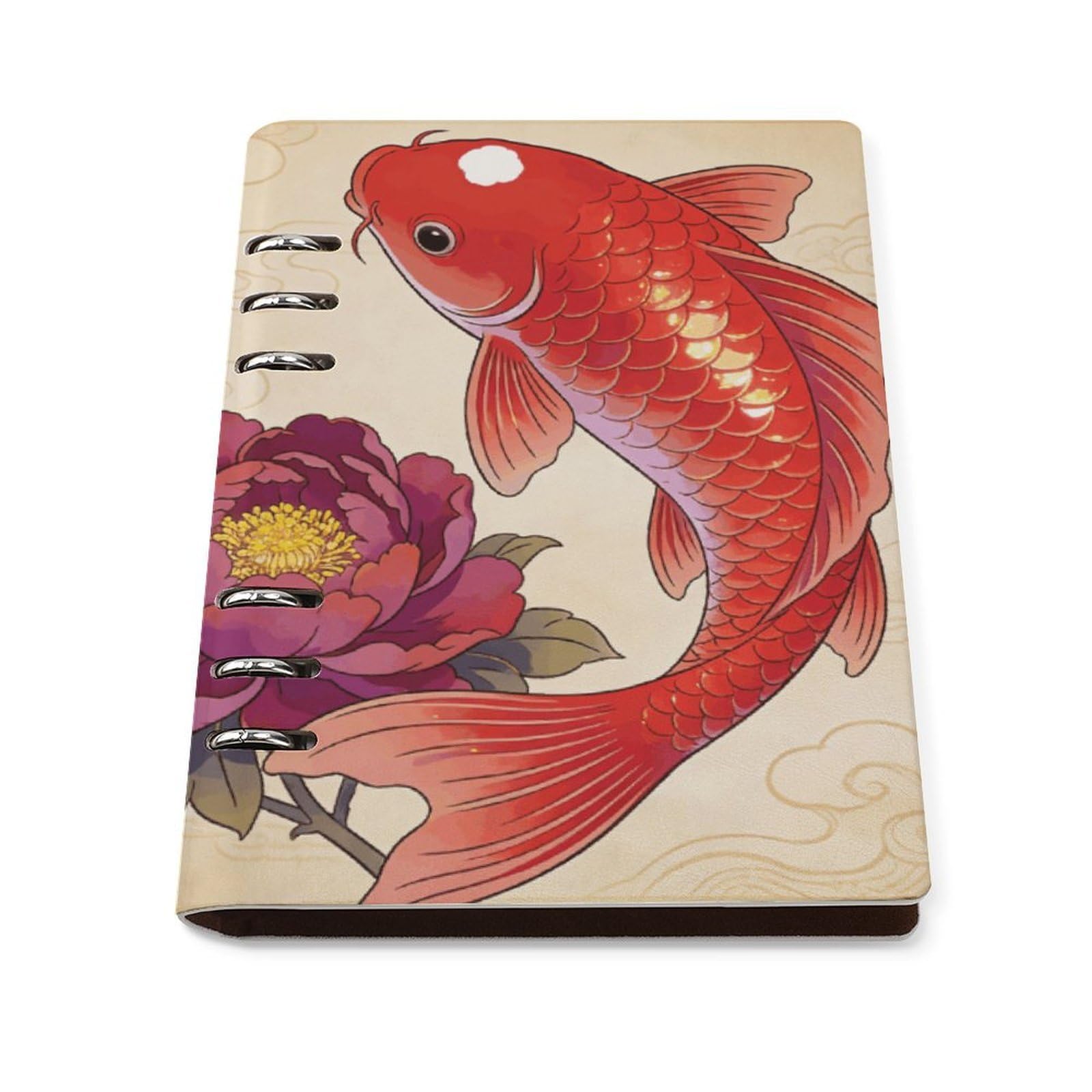 Cuaderno A5 impermeable Koi Carp Bring Spring recargable de piel sintética con papel rayado 8