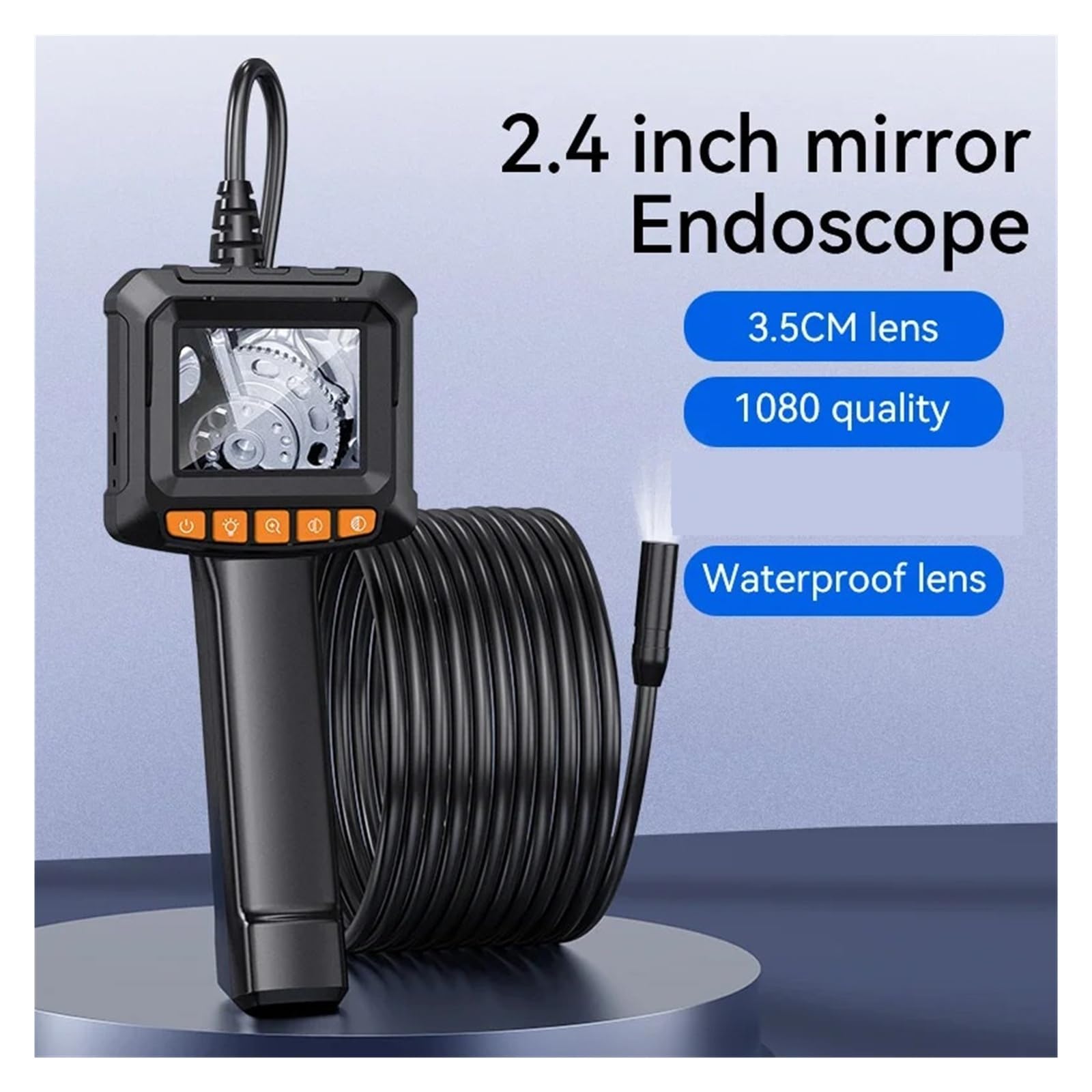 Kamera endoskopowa ze światłem, kamera inspekcyjna z ekranem LCD 2,4 cala, wodoodporny boroskop IP67, HD 1080P Widok szerokokątny