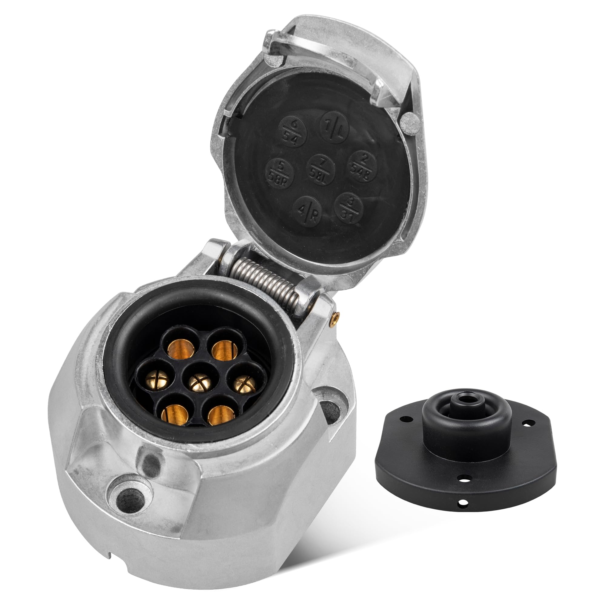 RED WOLF 7 Polig Metall Anhänger Steckdose, 7 Poliger Anhängersteckdose Wasserdicht mit Gummidichtung, Aluminium-Guss Gehäuse, für Pkw Anhänger 7-Pol Pin Anhängerkupplung Nach ISO 1724