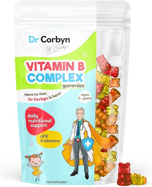 Dr Corbyn Kids' Vitamin B Complex - 60 Gummies | All 8 B Vitamins | Vitamins B1, B2, B3, B5, B6, B12, Biotin & Folic Acid | Immunity, Growth, Development | Delicious & Gelatine Free